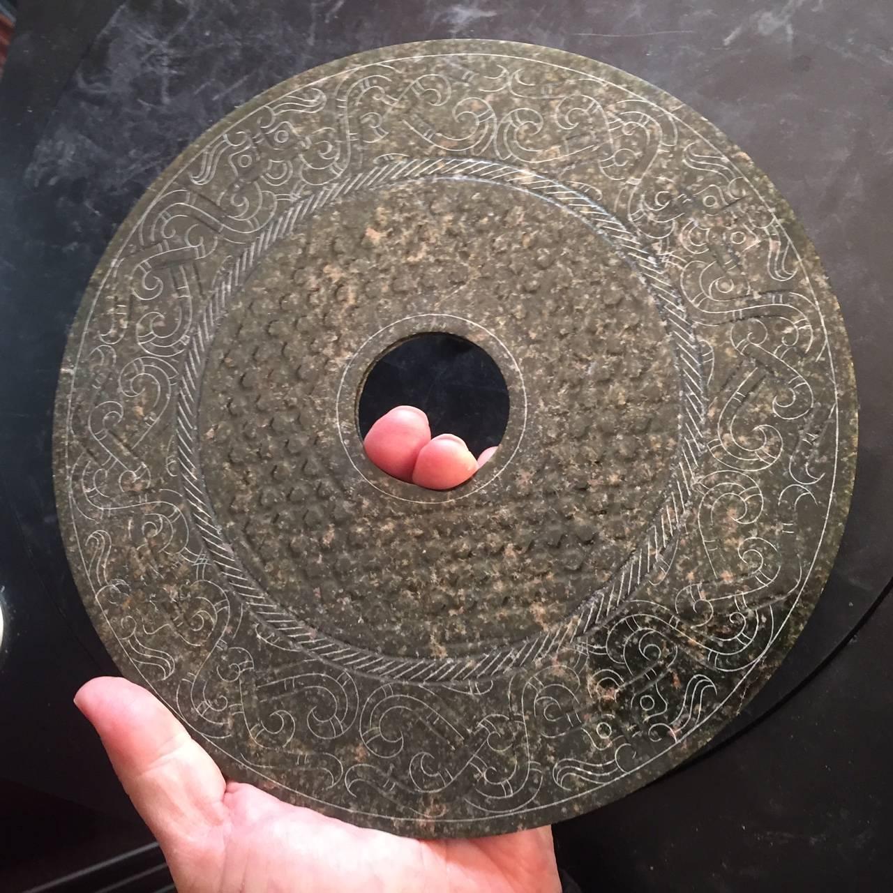 Fait main Important disque Bi en jade de Chine ancienne:: dynastie Han 206BC- 220AD