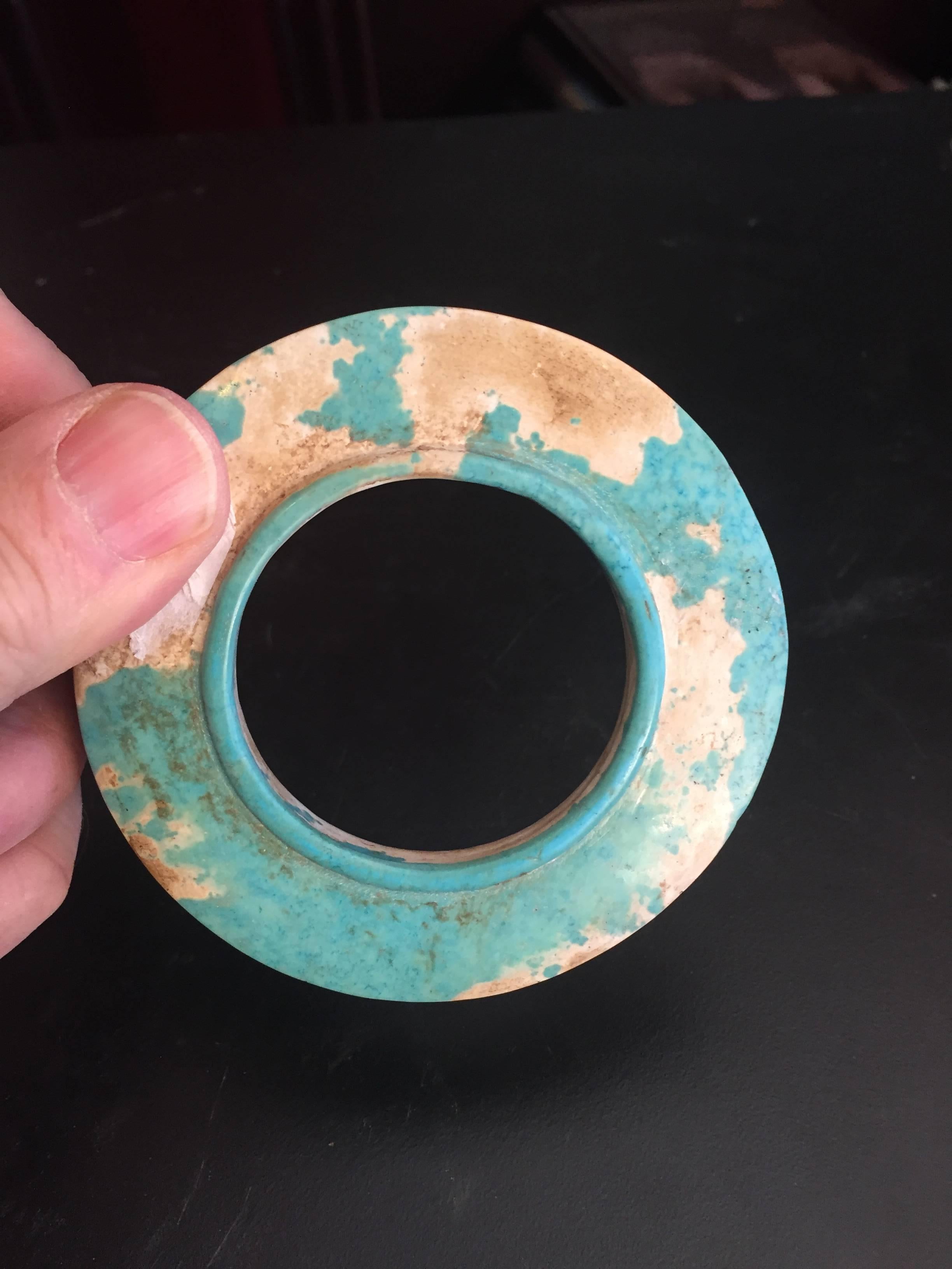 Ancient China Turquoise Bi Disc, Zhou Dynasty, 100-256 BC In Good Condition In South Burlington, VT