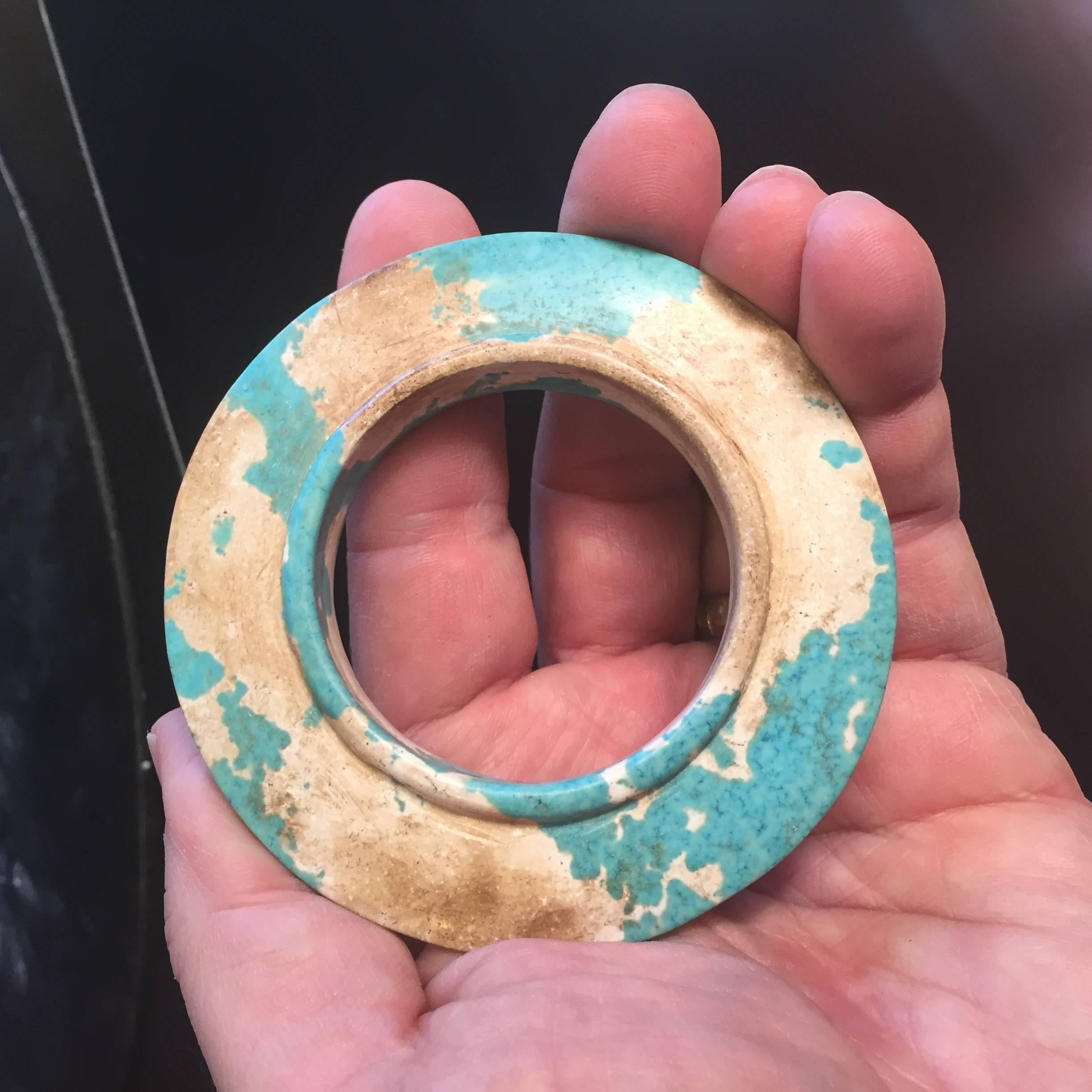 Hand-Carved Ancient China Turquoise Bi Disc, Zhou Dynasty, 100-256 BC