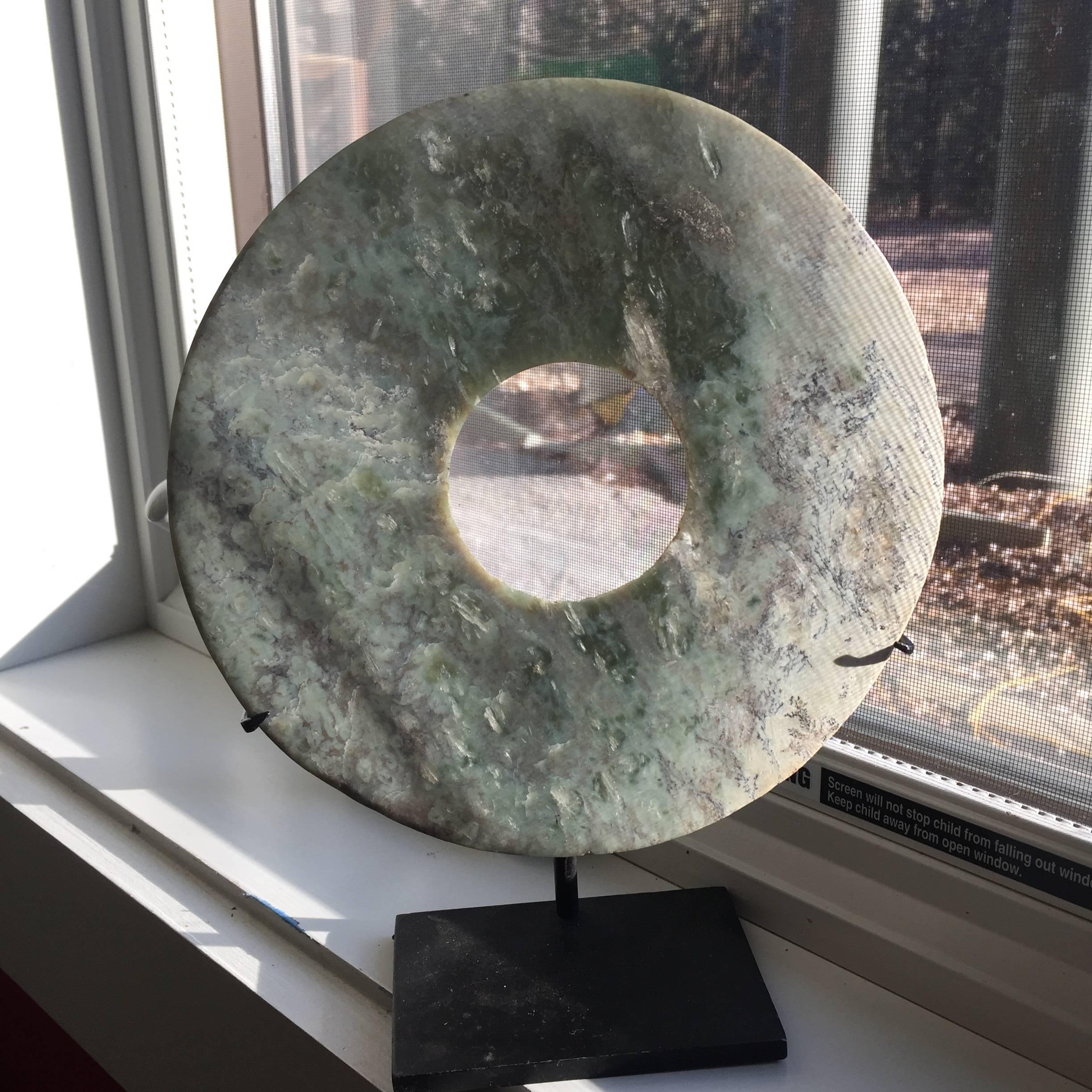 Hand-Crafted Important Ancient Chinese Heavenly Jade Bi Disc with Cloud Pattern