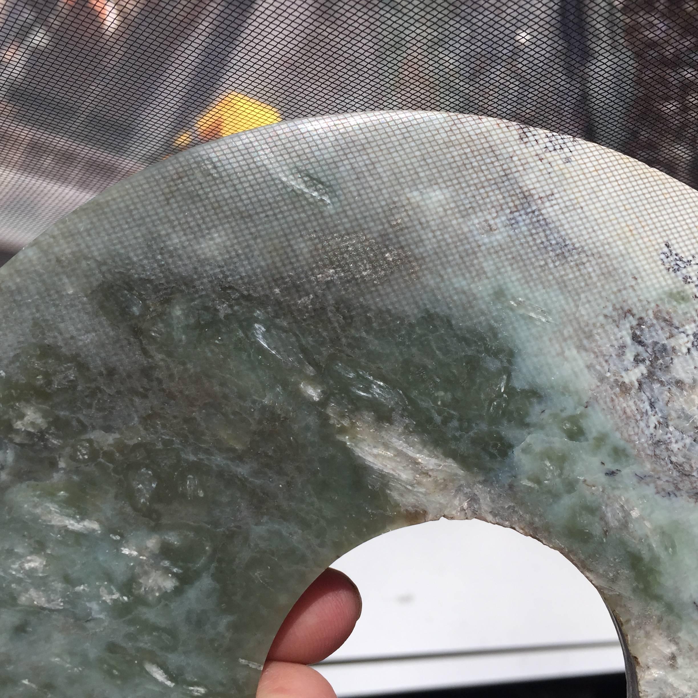 Important Ancient Chinese Heavenly Jade Bi Disc with Cloud Pattern In Good Condition In South Burlington, VT