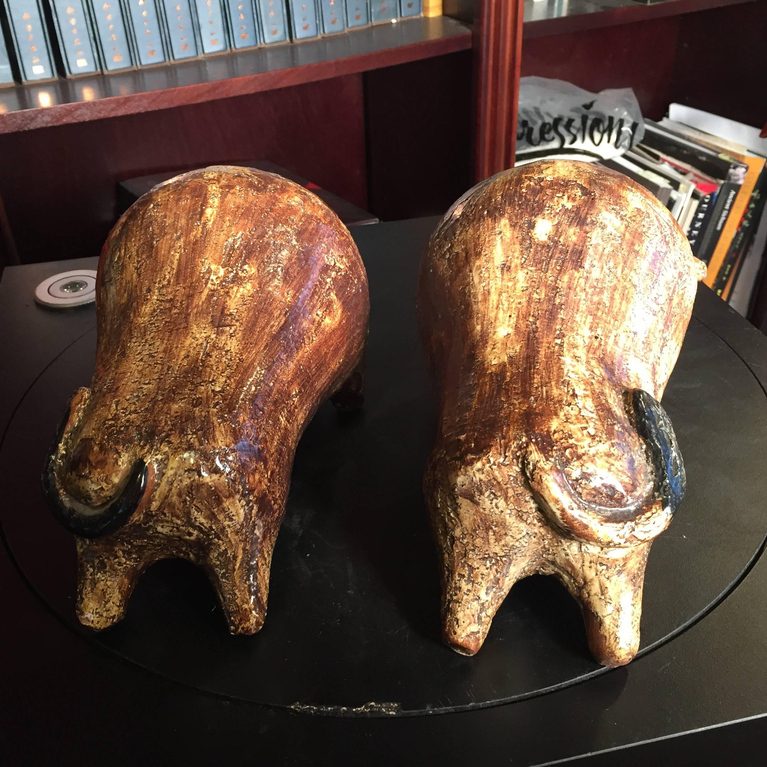  Big Pair Bull Steer Sculptures Handmade , Hand Glazed, Mint Condition 2