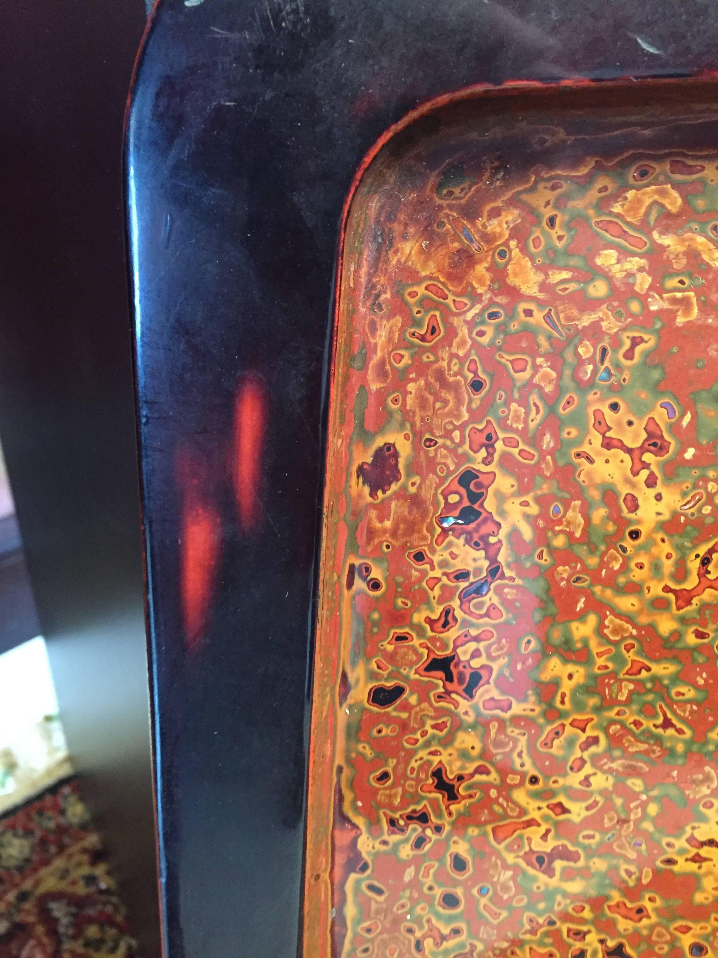 Stunning Japanese Handmade Hand Lacquered Tea Tray Wall Art 30 layers In Good Condition In South Burlington, VT