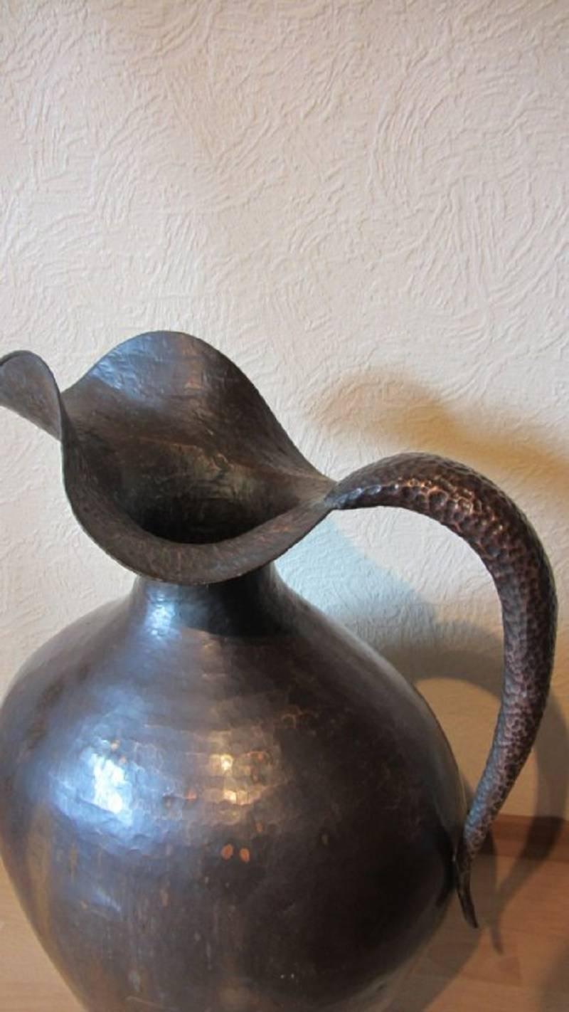 20th Century Huge Italian Old Copper Master Work Vessel Vase-Original Condition Signed