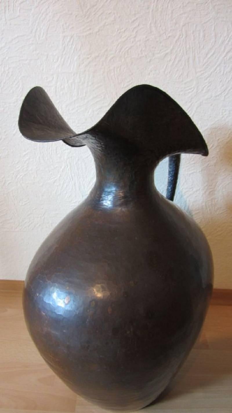 Huge Italian Old Copper Master Work Vessel Vase-Original Condition Signed 2