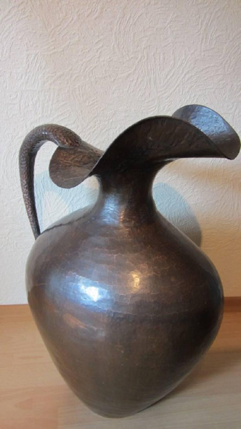 Hammered Huge Italian Old Copper Master Work Vessel Vase-Original Condition Signed