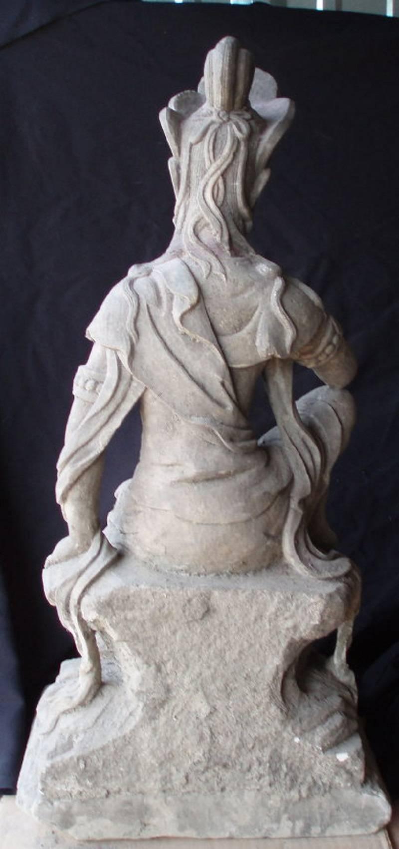 19th Century China Early Hand-Carved Joyful Guan Yin Buddha International Pose Qing Dynasty