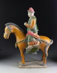 Important Ancient China Amber Glazed Horse and Rider Ming Dynasty, 1368-1644