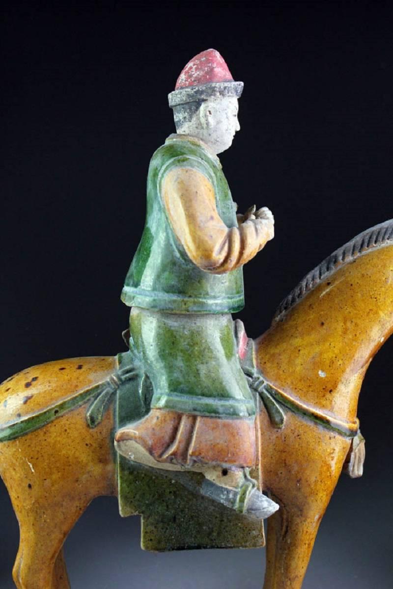 Chinese Important Ancient China Amber Glazed Horse and Rider Ming Dynasty, 1368-1644