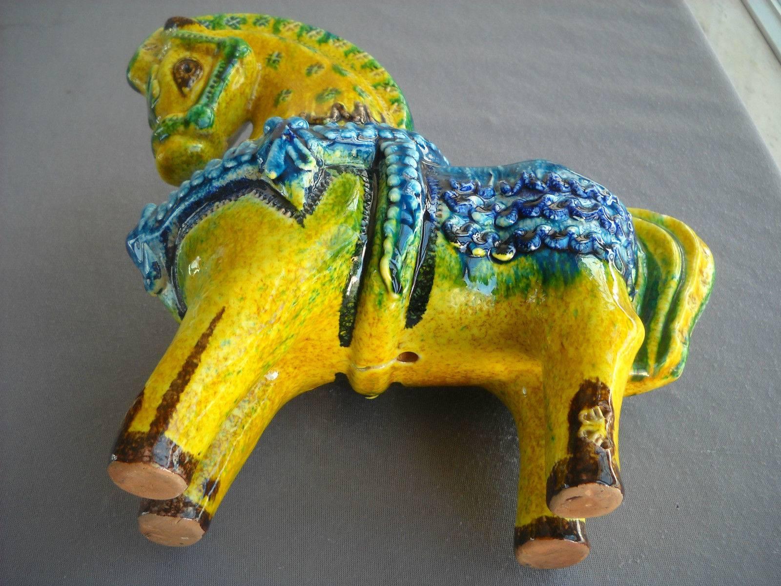  Antique Handmade Hand Glazed Horse Sculpture Brilliant Colors 1