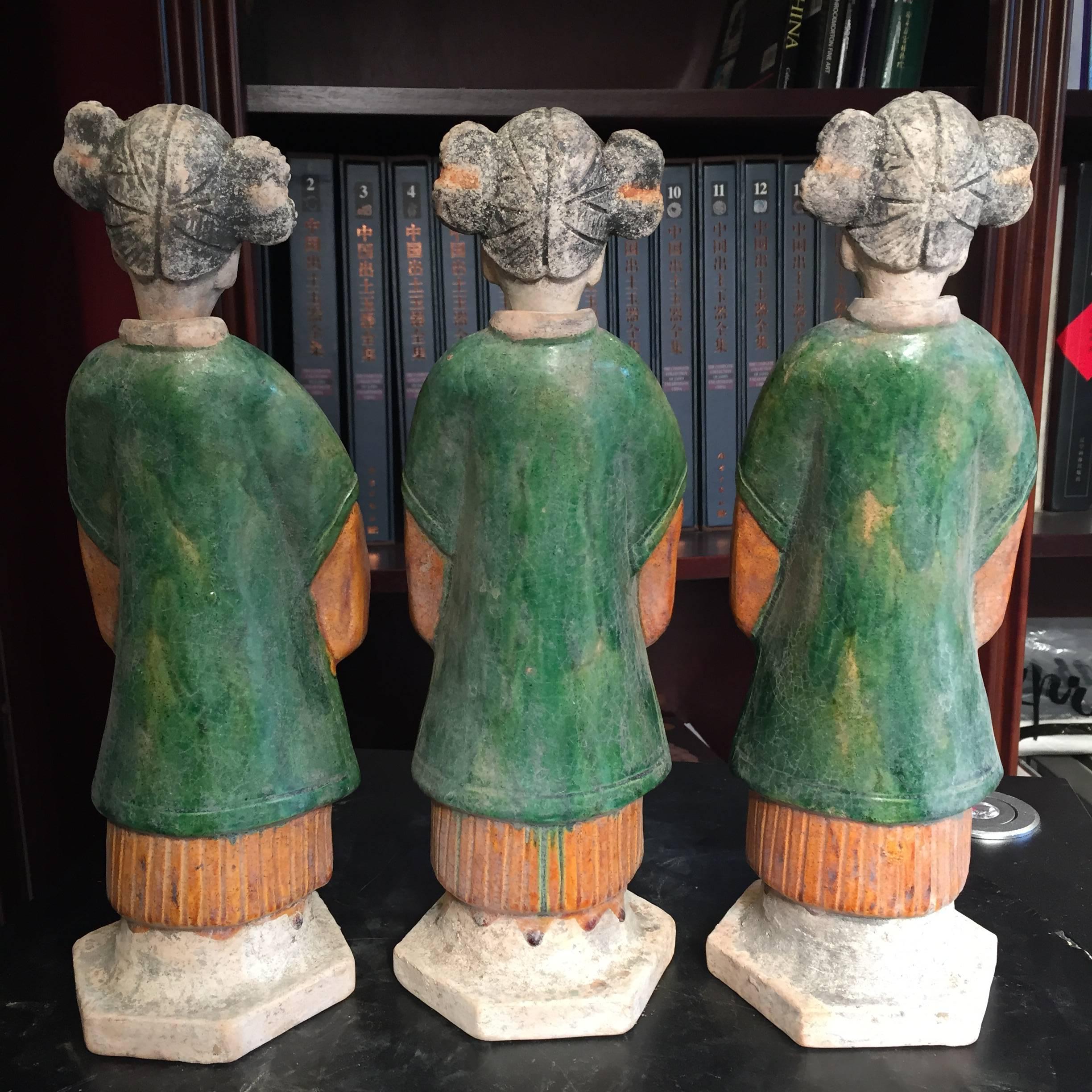 Important Ancient Chinese Trio Handmade Glazed Attendants Ming Dynasty 1368-1644 1
