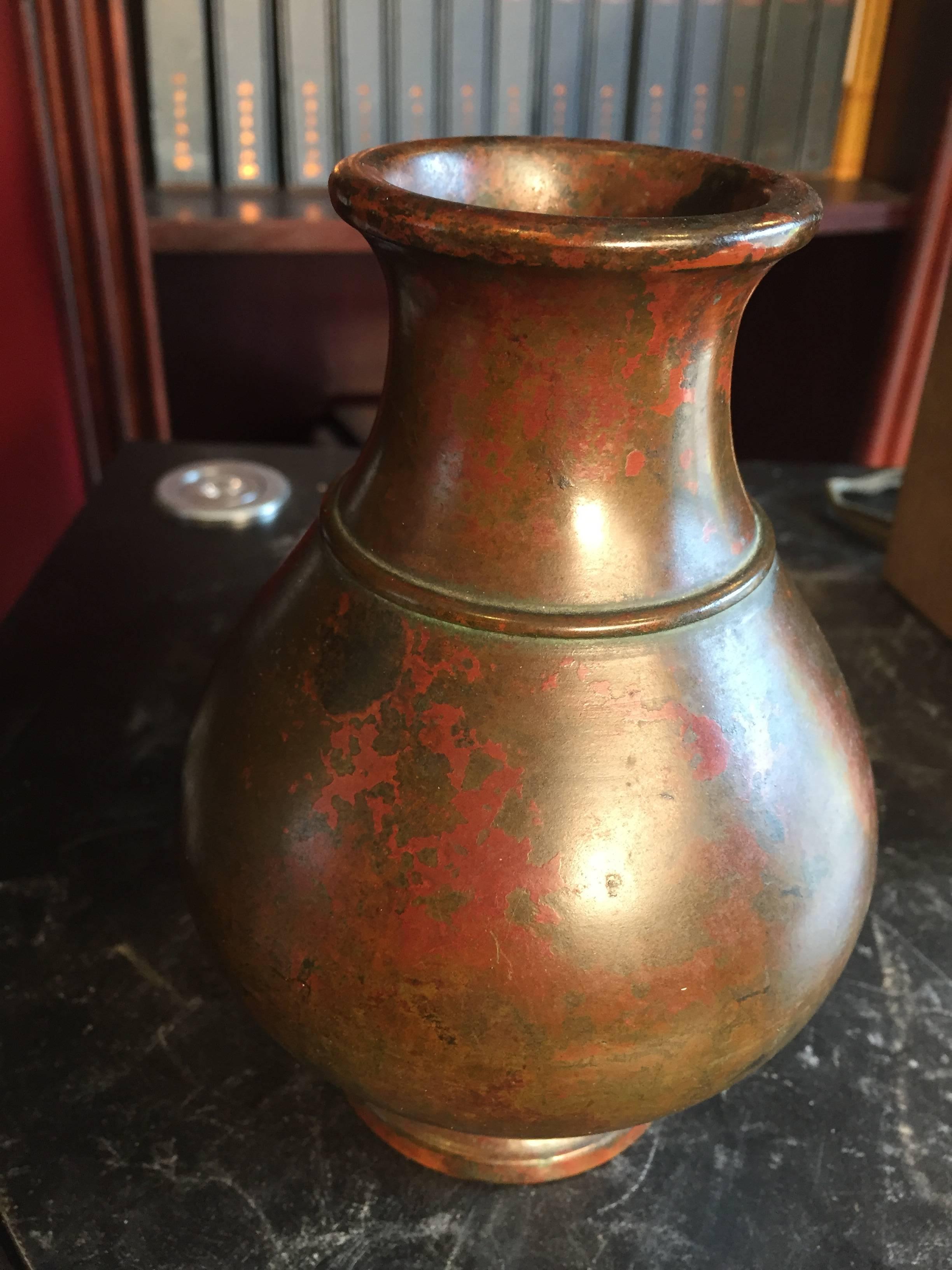 Japanese Collection Three Hand Cast Red Bronze Vases, 1912-1940s 2