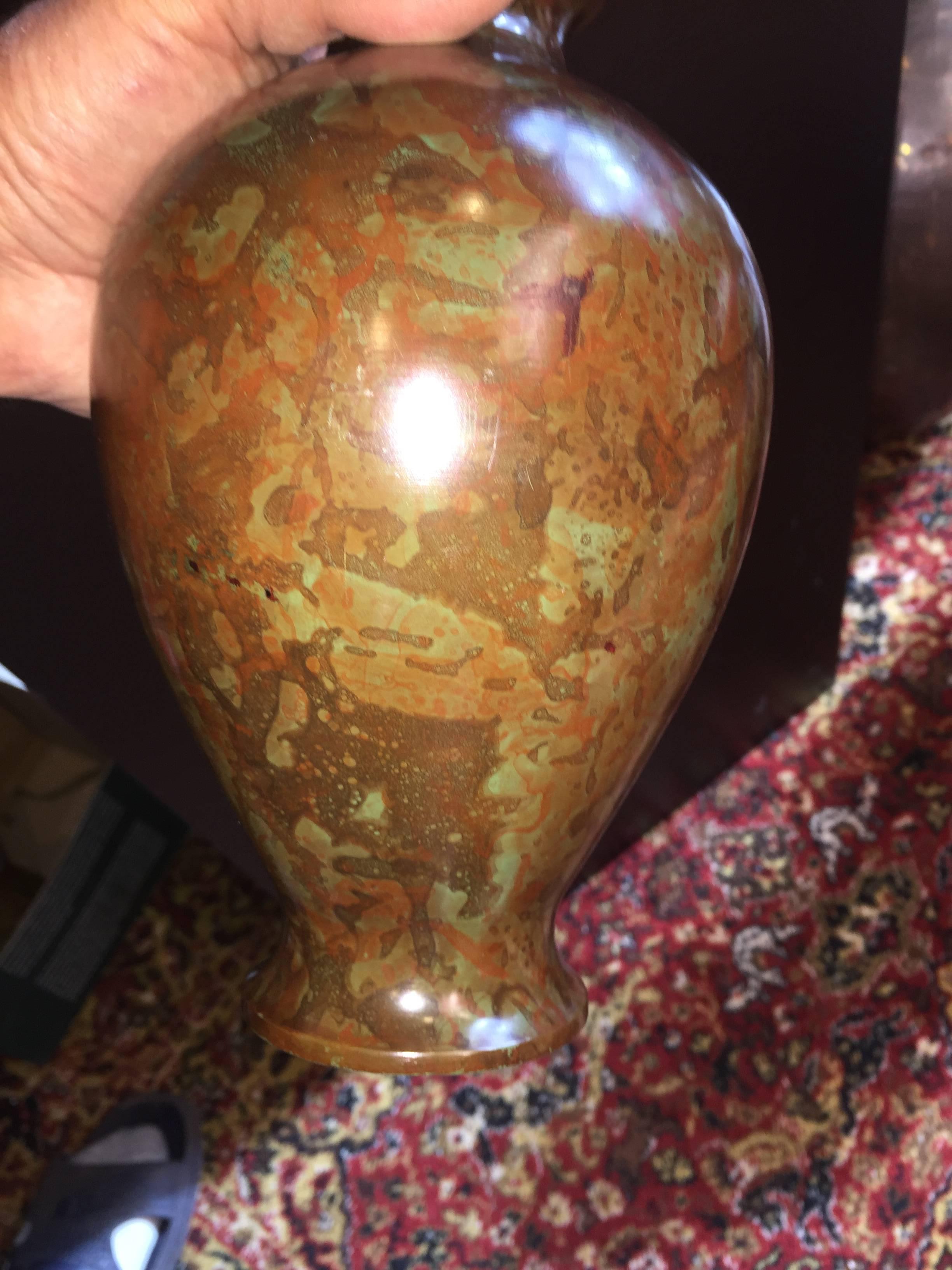 Japanese Stunning Red and Green Hand Cast Bronze Vase, 1930 4