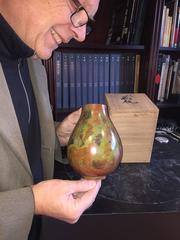 Japanese Special Antique Bronze Vase with Red and Green Murashido Finish, 1940
