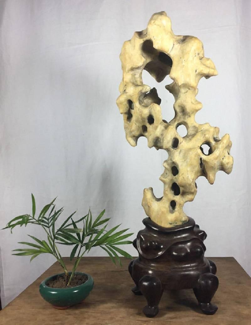 Hand-Crafted Stunning Pair of White and Black Chinese Taihu Infinity Scholar Stones