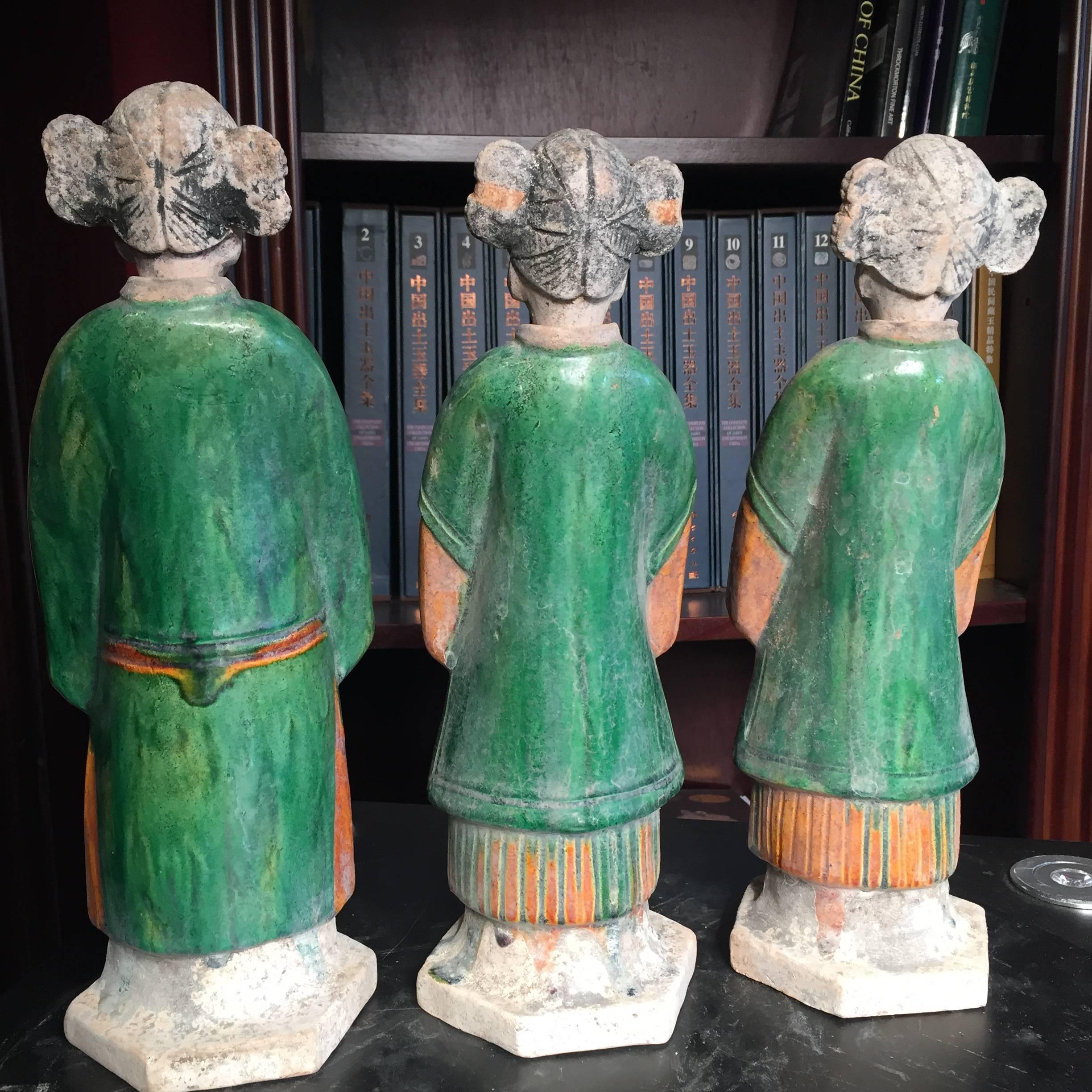 Important Ancient Chinese Trio Women Handmade Hand Glazed, Ming Dynsty 1368-1644 1