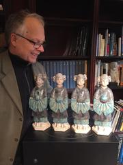 Important Ancient Chinese Four Women Cobalt Blue Glazed Ming Dynasty, 1368-1644