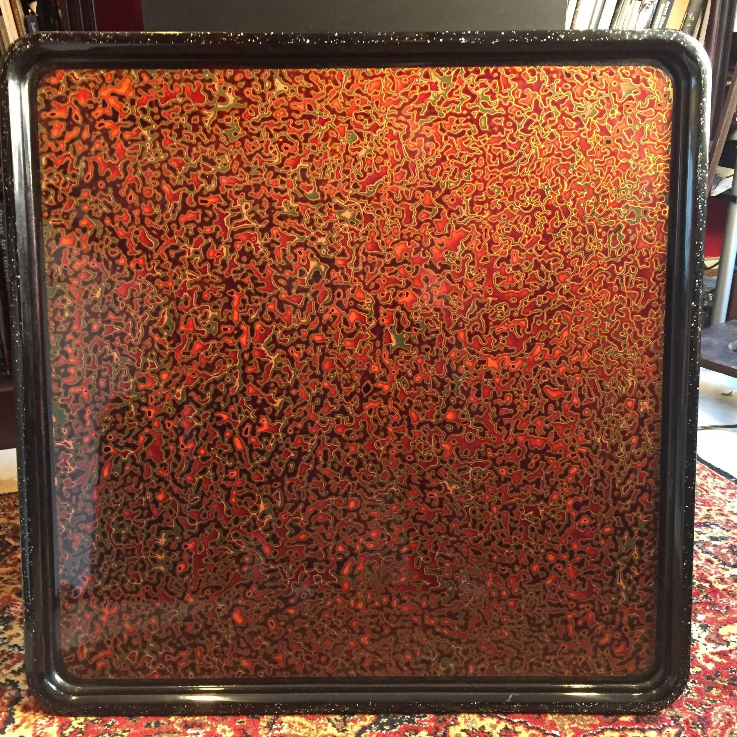 20th Century Japan Rich Lacquered Tray Wall Art -30 Layers of Red, Gold and Black