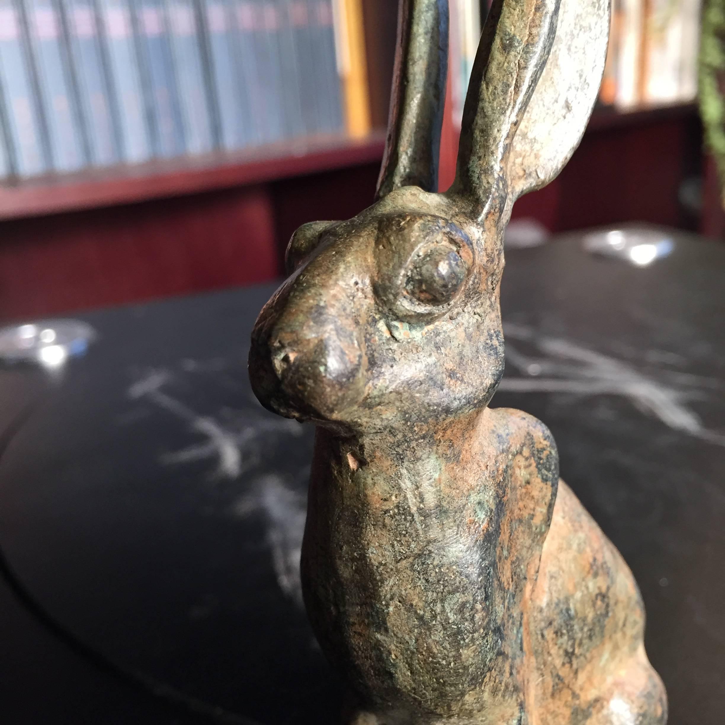 Big Eared Bunny Rabbit Solid Cast and Signed Perfect Indoor Outdoor In Excellent Condition In South Burlington, VT