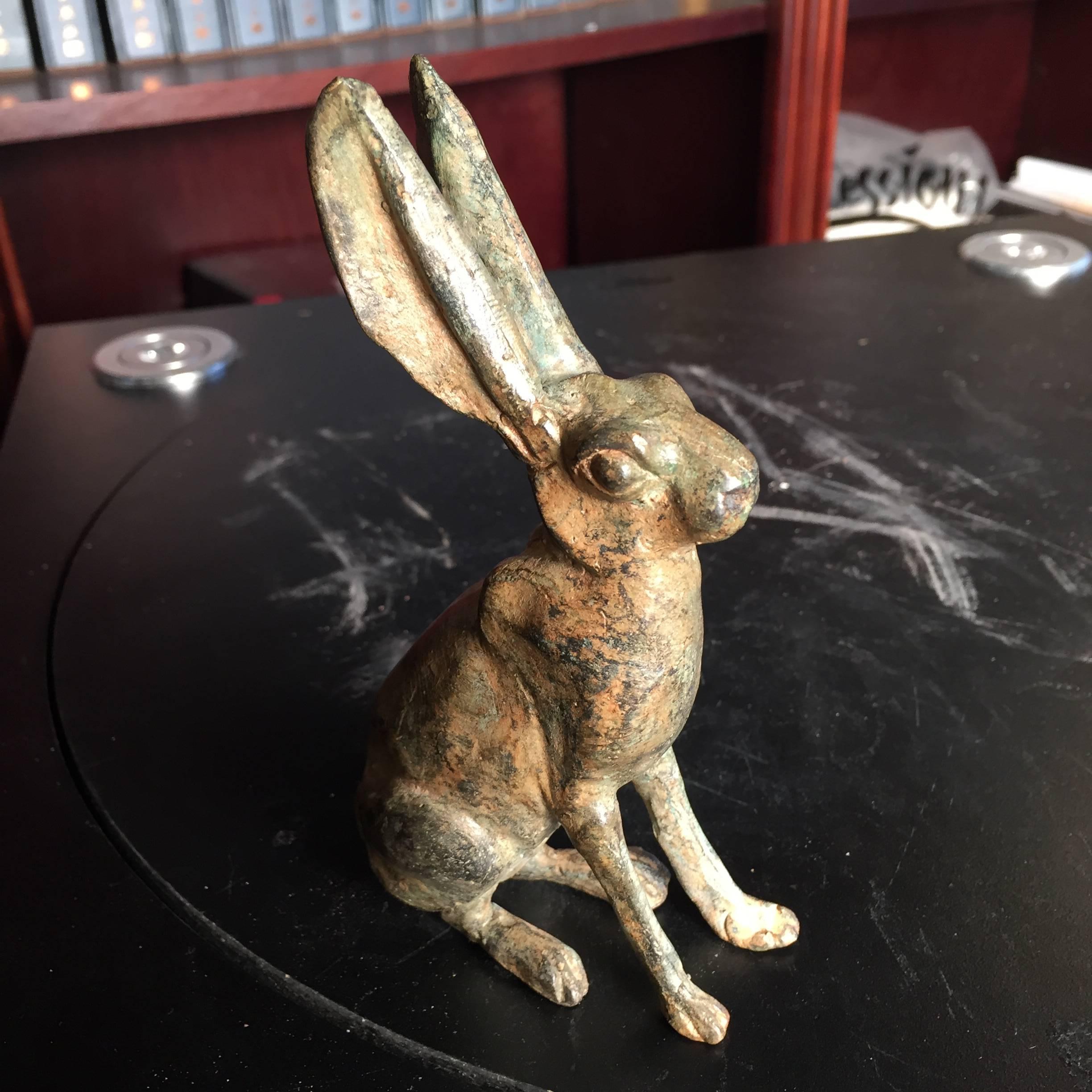 German Big Eared Bunny Rabbit Solid Cast and Signed Perfect Indoor Outdoor