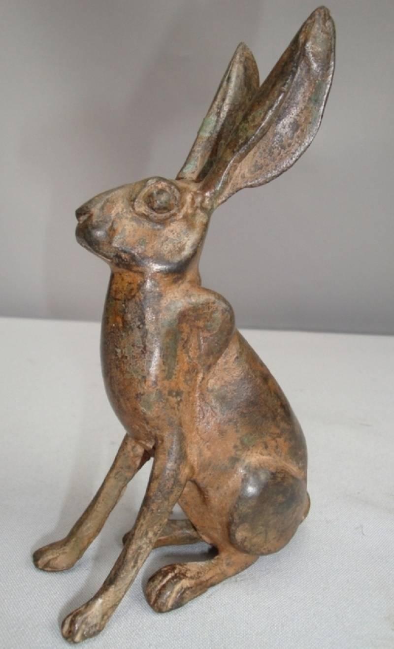 20th Century Big Eared Bunny Rabbit Solid Cast and Signed Perfect Indoor Outdoor