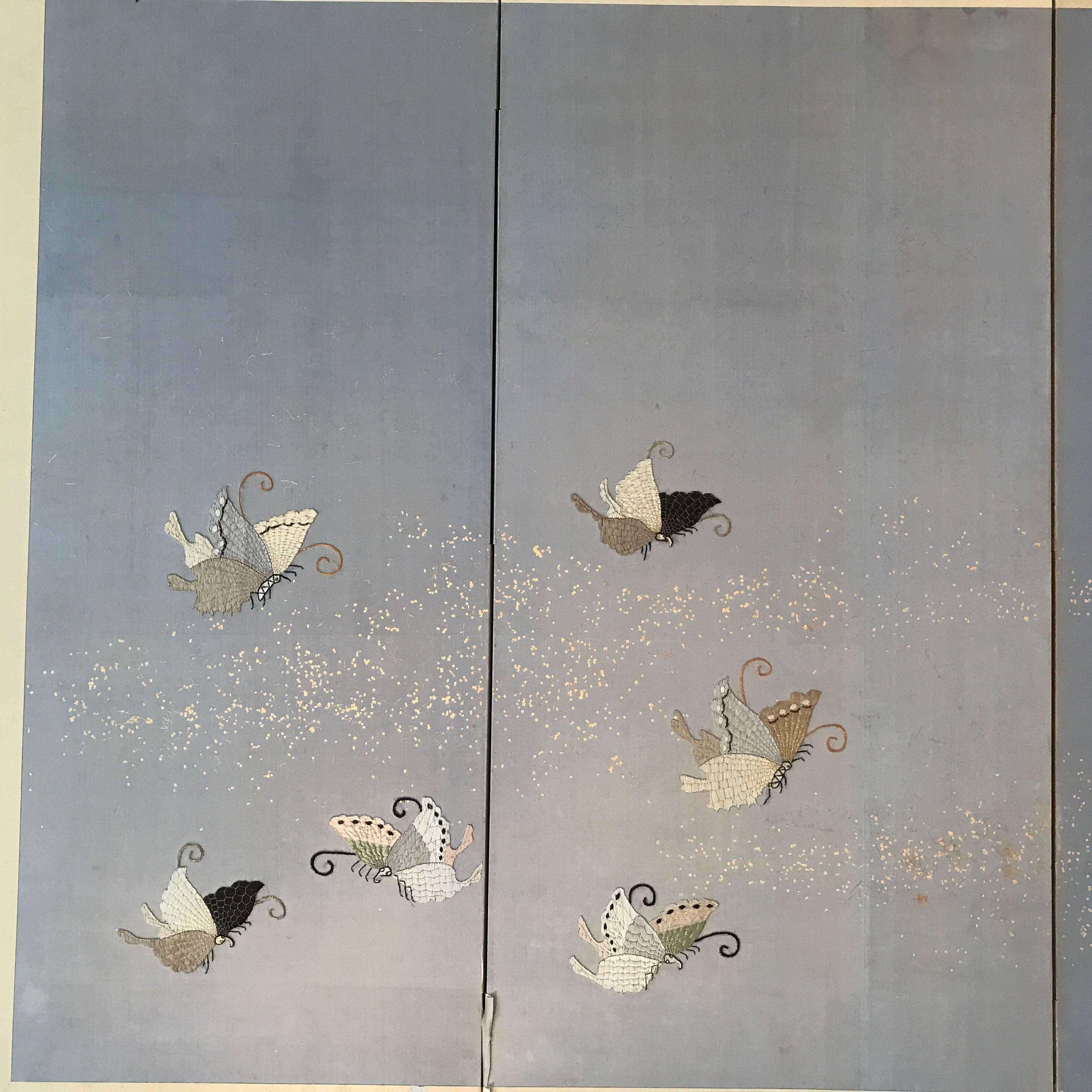 Woven Important Japanese Butterfly Four-Panel Screen Taisho Period, 1920