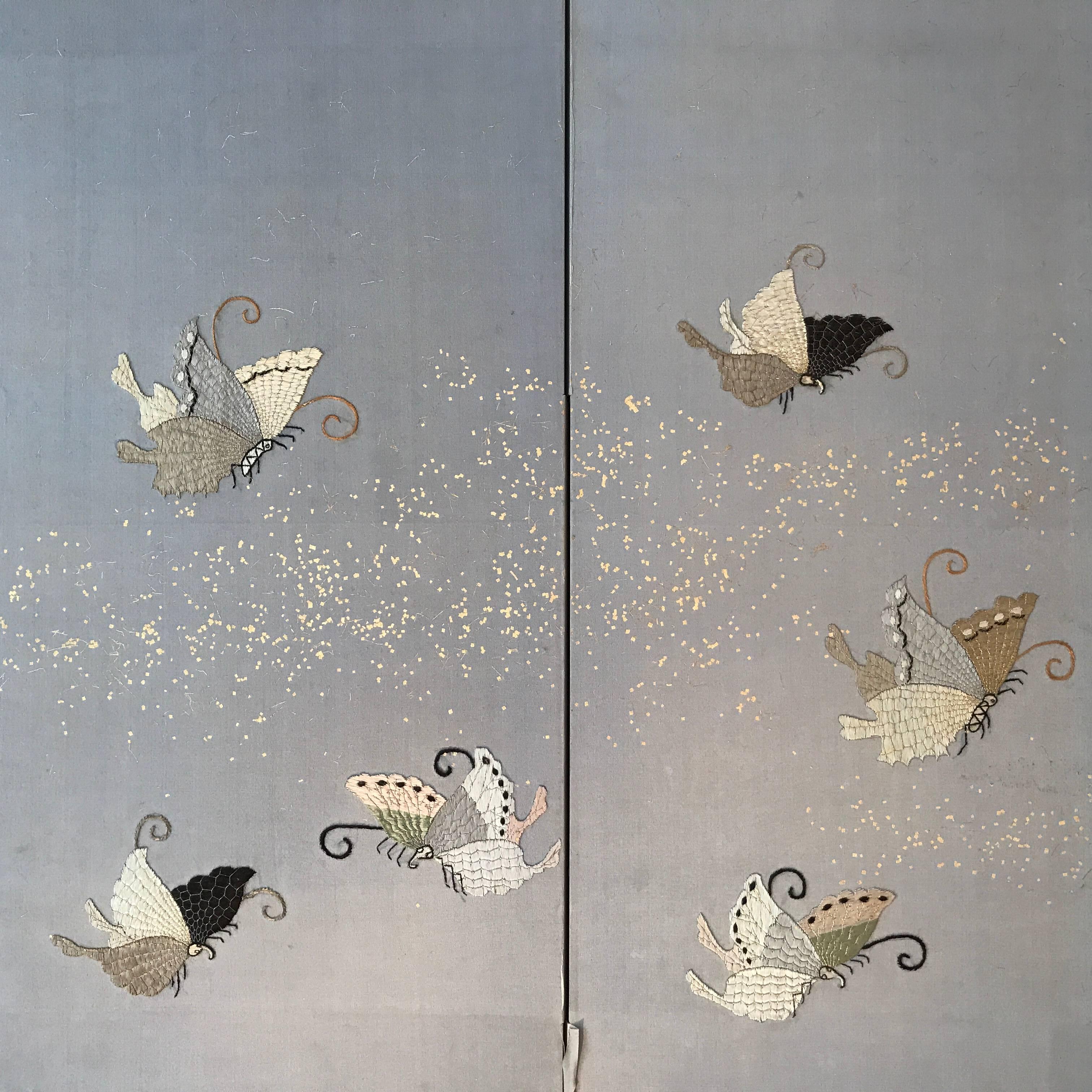 Important Japanese Butterfly Four-Panel Screen Taisho Period, 1920 In Good Condition In South Burlington, VT