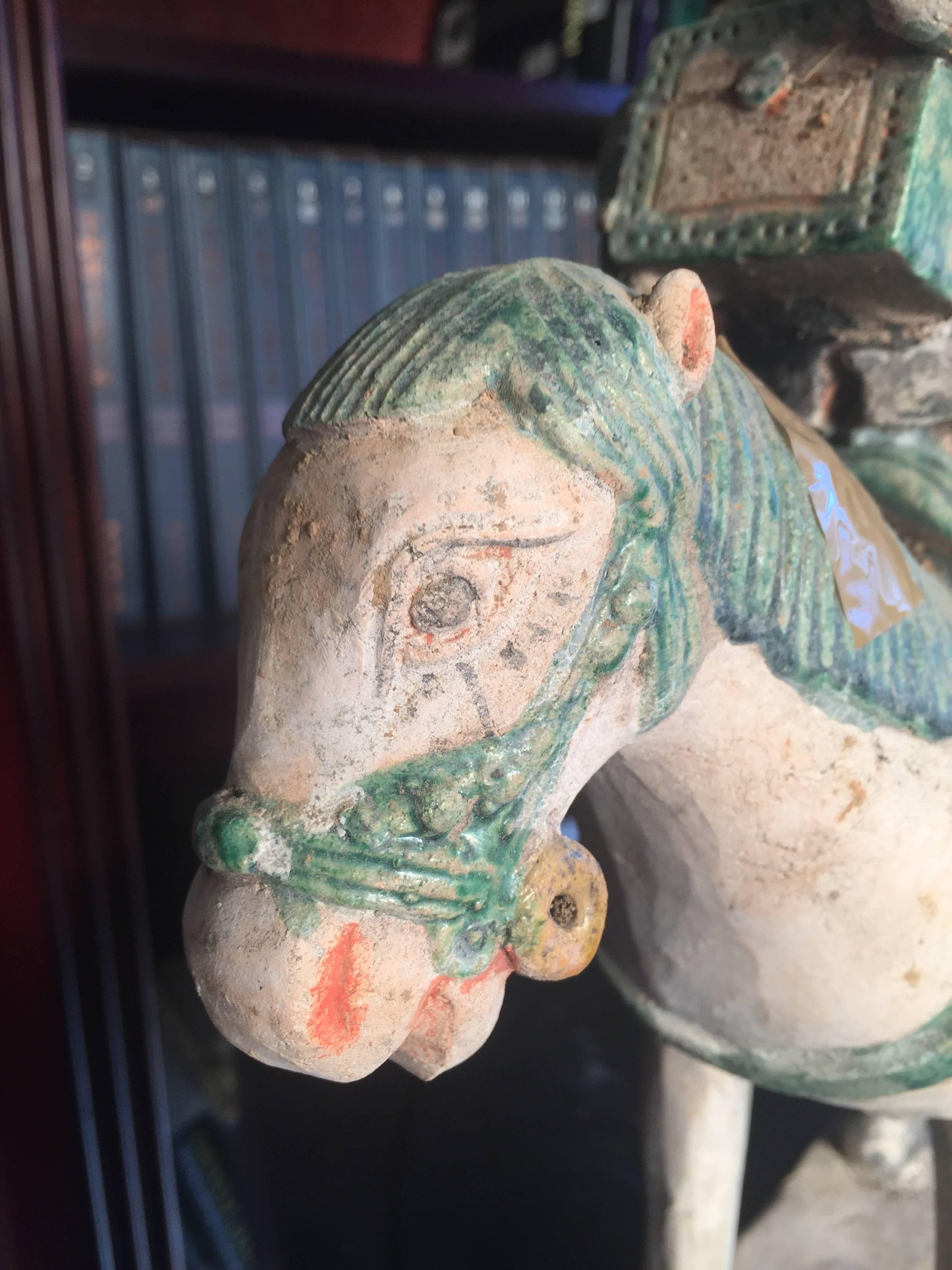 18th Century and Earlier Important Ancient China Glazed Horse Rider with TREASURE BOX  Ming Dyn 1368-1644