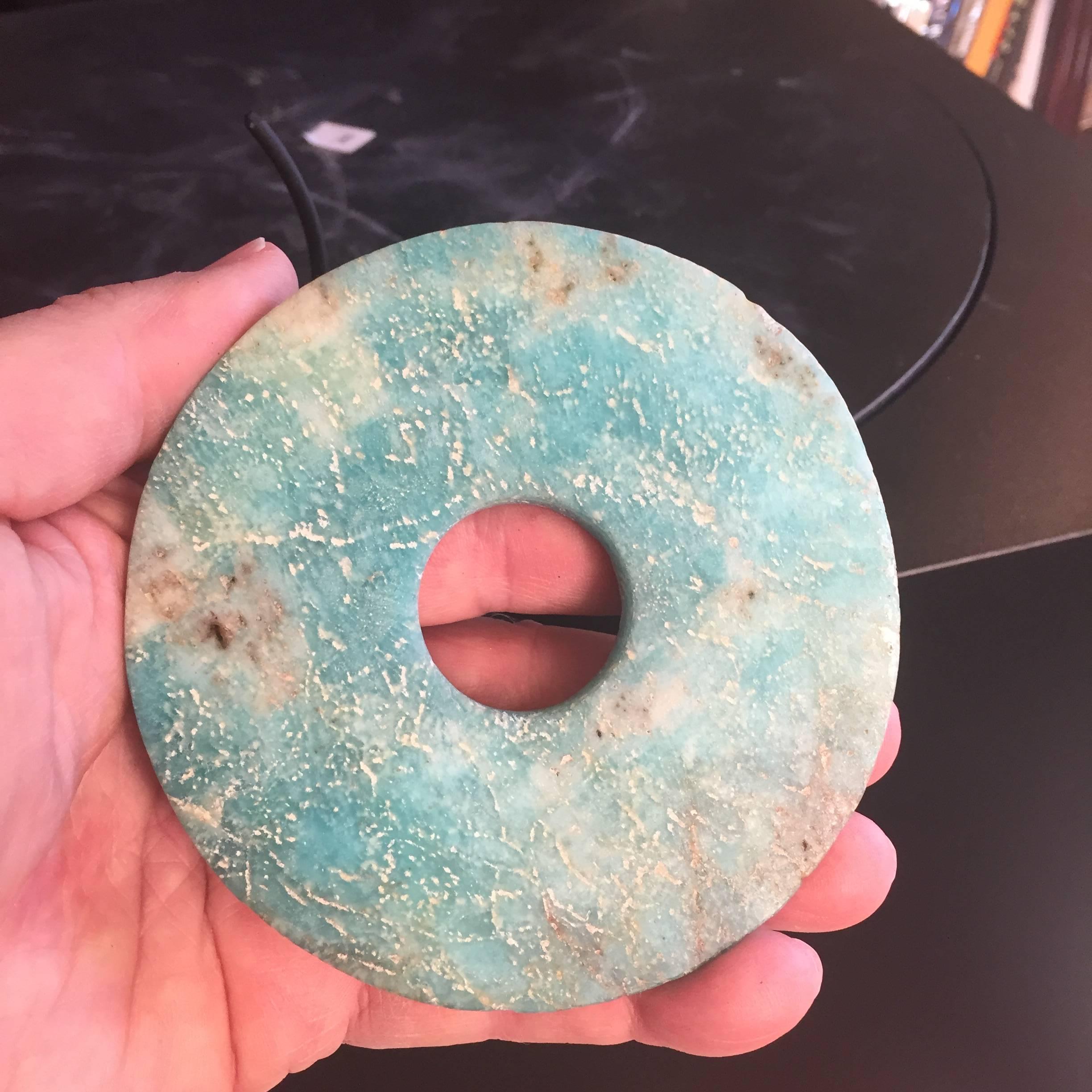 Chinese China Ancient Hand-Carved Blue Bi Disc from Qijia Culture, 2000 BC