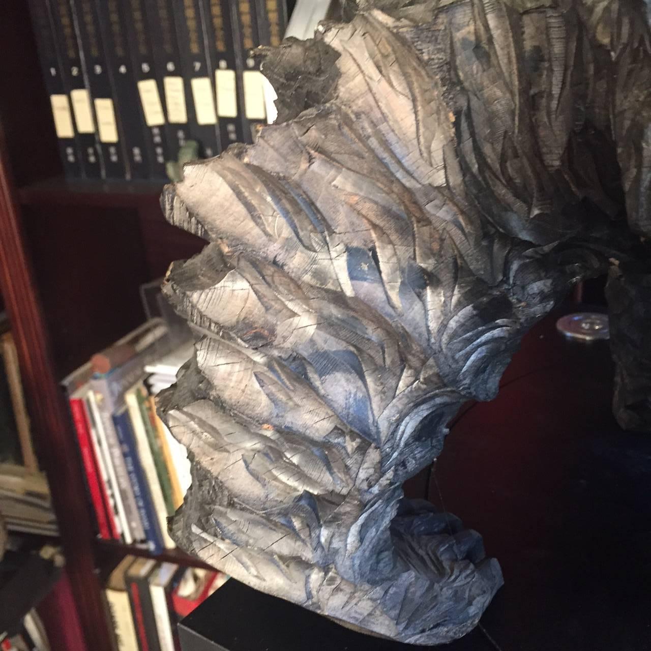 Japanese Huge Hand-Carved Wooden Bear with Salmon,  Ainu People In Good Condition In South Burlington, VT