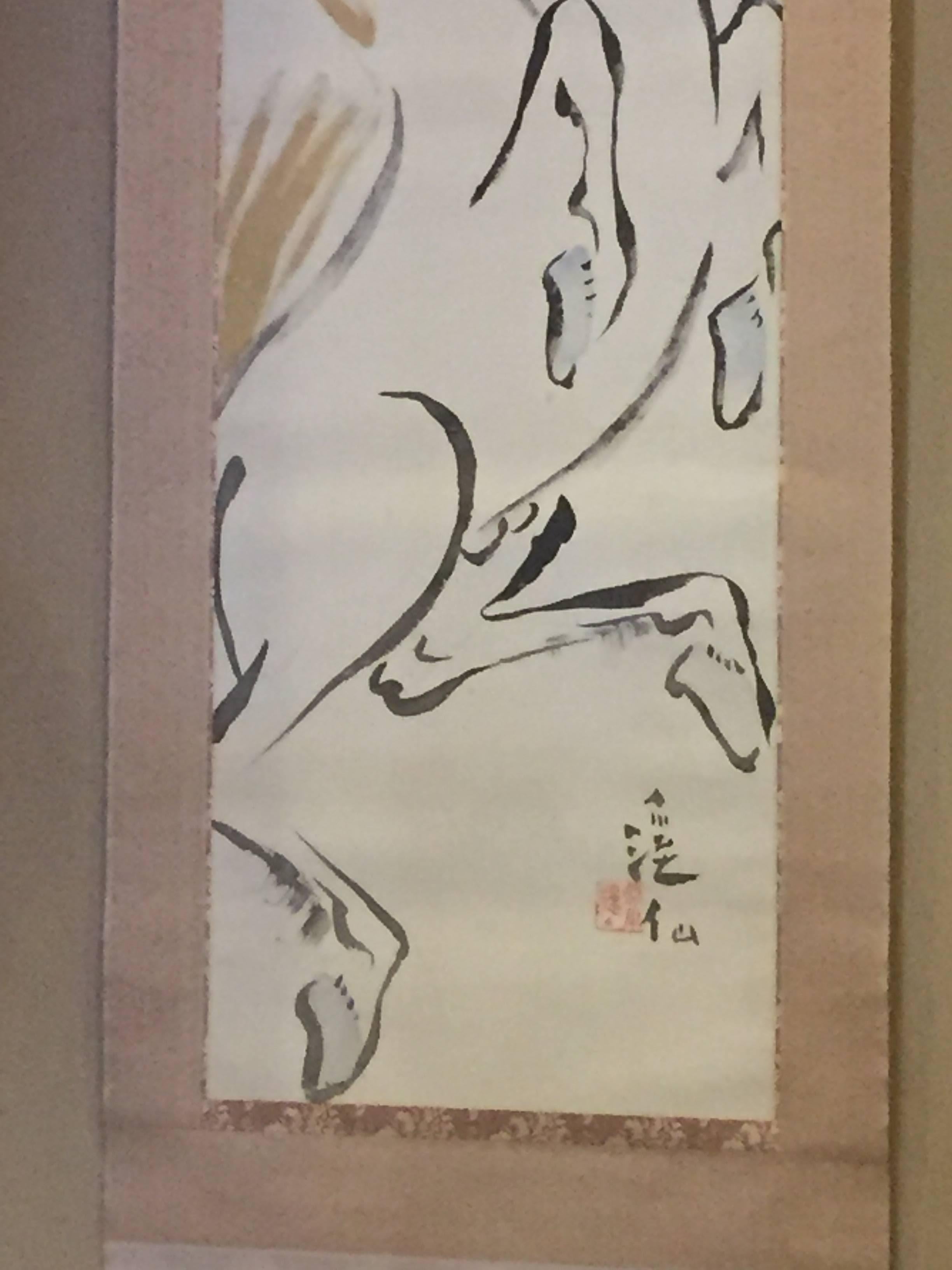 Japanese Japan Important Horse Uma Scroll Silk Painting Keisen Tomita Taisho Original Box