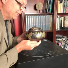 Fine Silver & Gold Bronze Buddha &  Dragon Censer, 1930 Mint Signed & Boxed