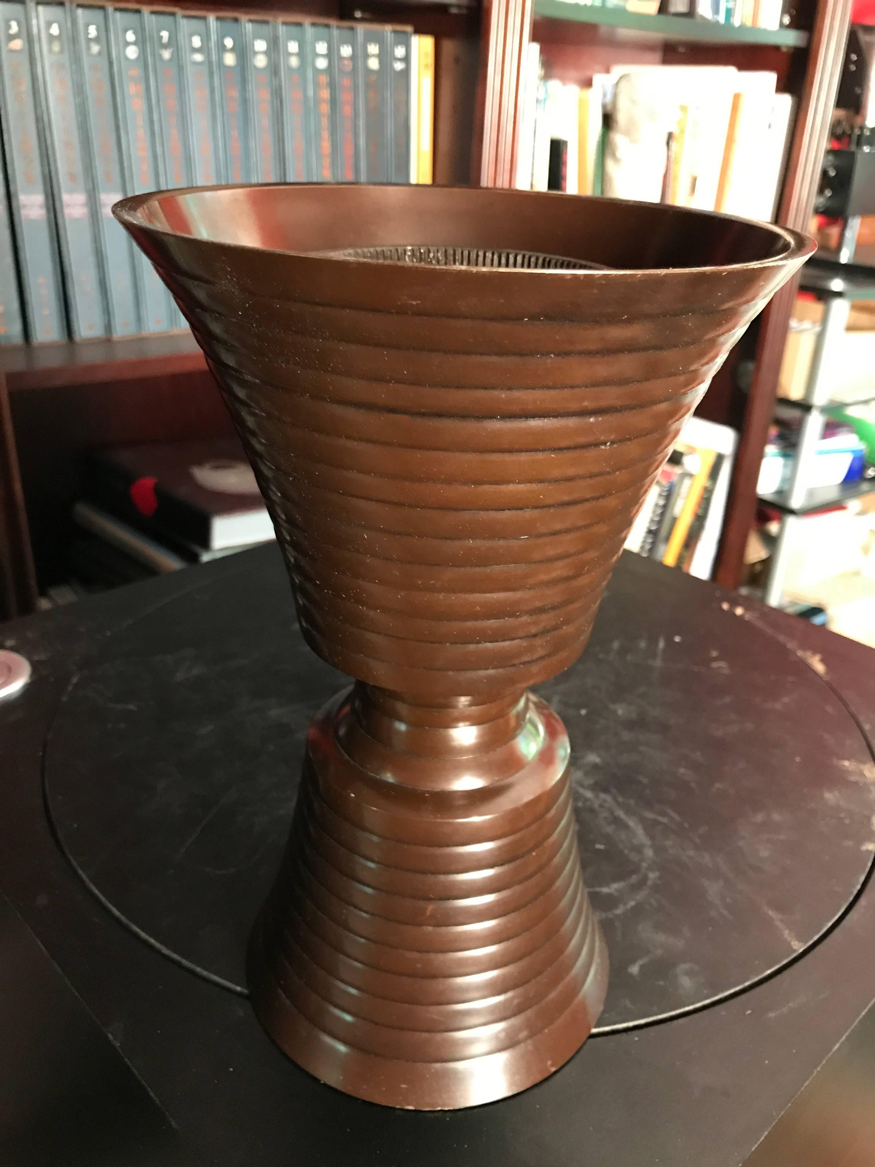 Japanese Hand Cast Bronze Minimalist Vase, Mid-Century Modern In Good Condition In South Burlington, VT