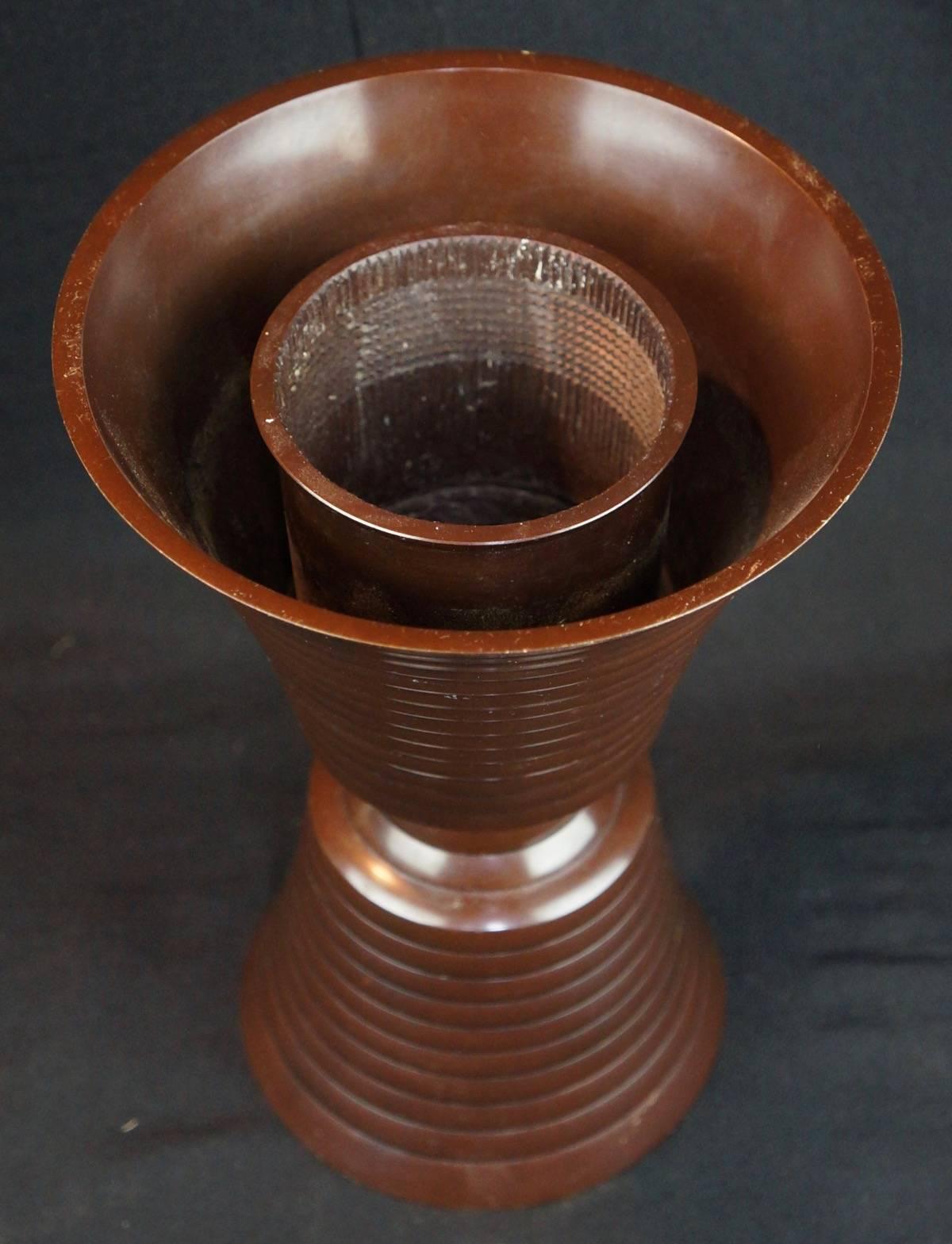 Japanese Hand Cast Bronze Minimalist Vase, Mid-Century Modern 1