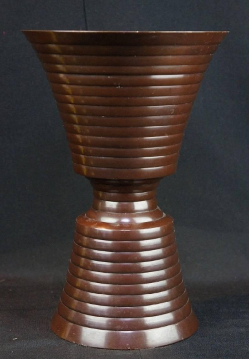 Japanese Hand Cast Bronze Minimalist Vase, Mid-Century Modern 4
