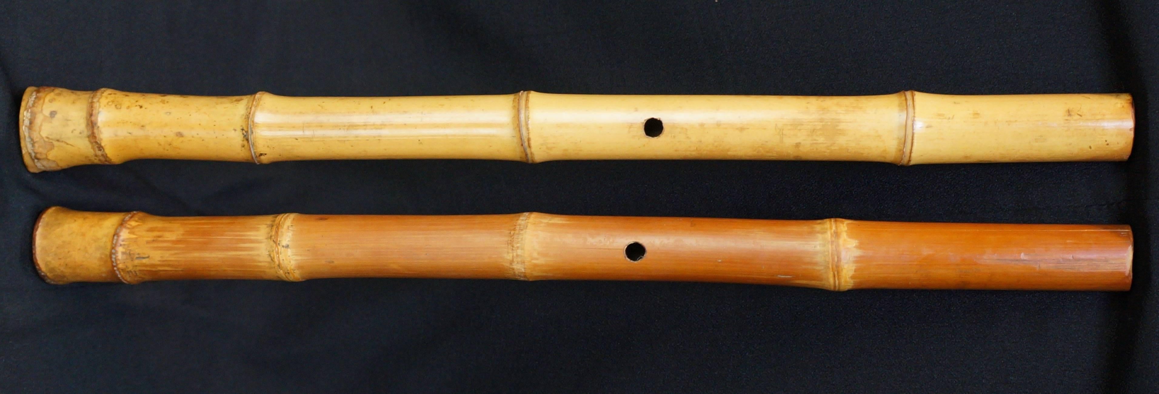 Meiji Japan Antique Handmade Pair of Bamboo Shakuhachi Zen Flutes, 1900