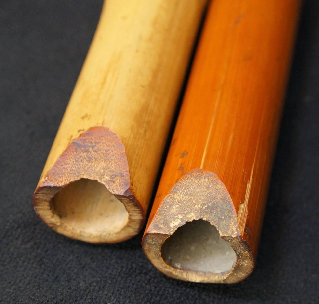 Hand-Carved Japan Antique Handmade Pair of Bamboo Shakuhachi Zen Flutes, 1900