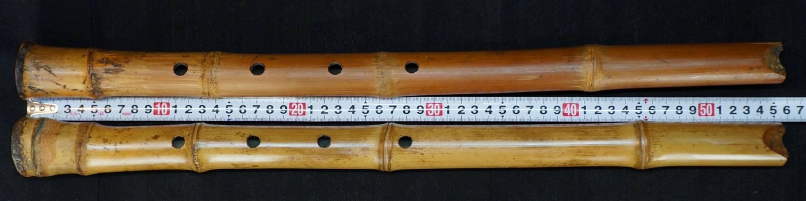 Japan Antique Handmade Pair of Bamboo Shakuhachi Zen Flutes, 1900 1