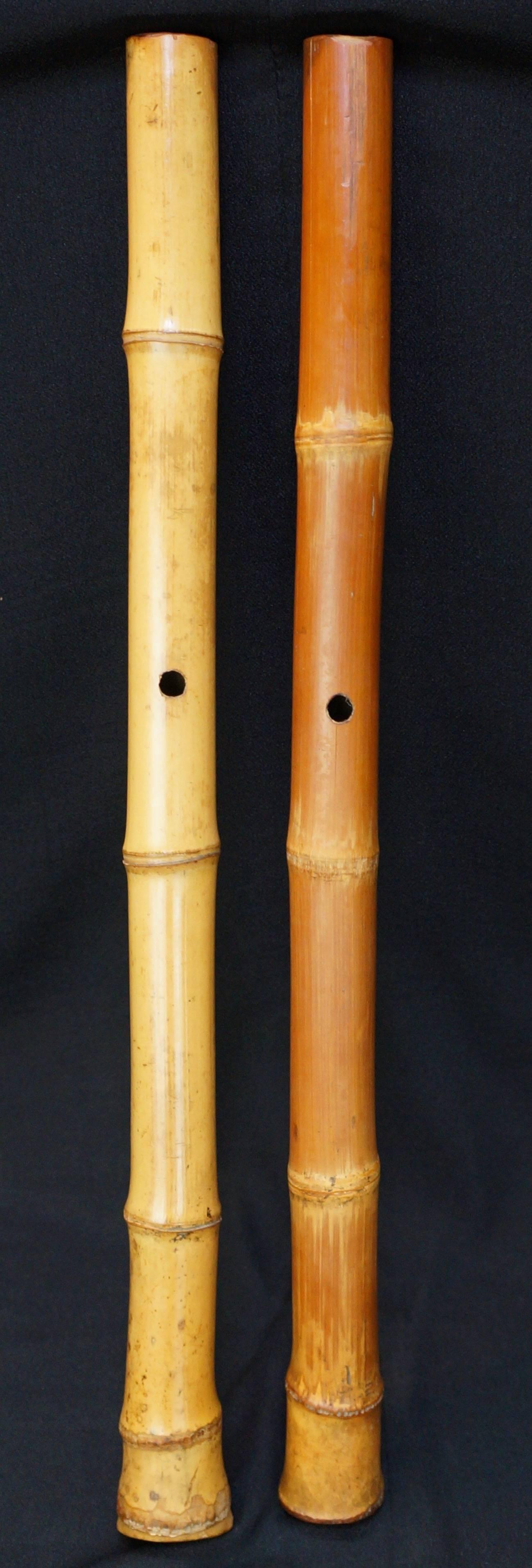 19th Century Japan Antique Handmade Pair of Bamboo Shakuhachi Zen Flutes, 1900
