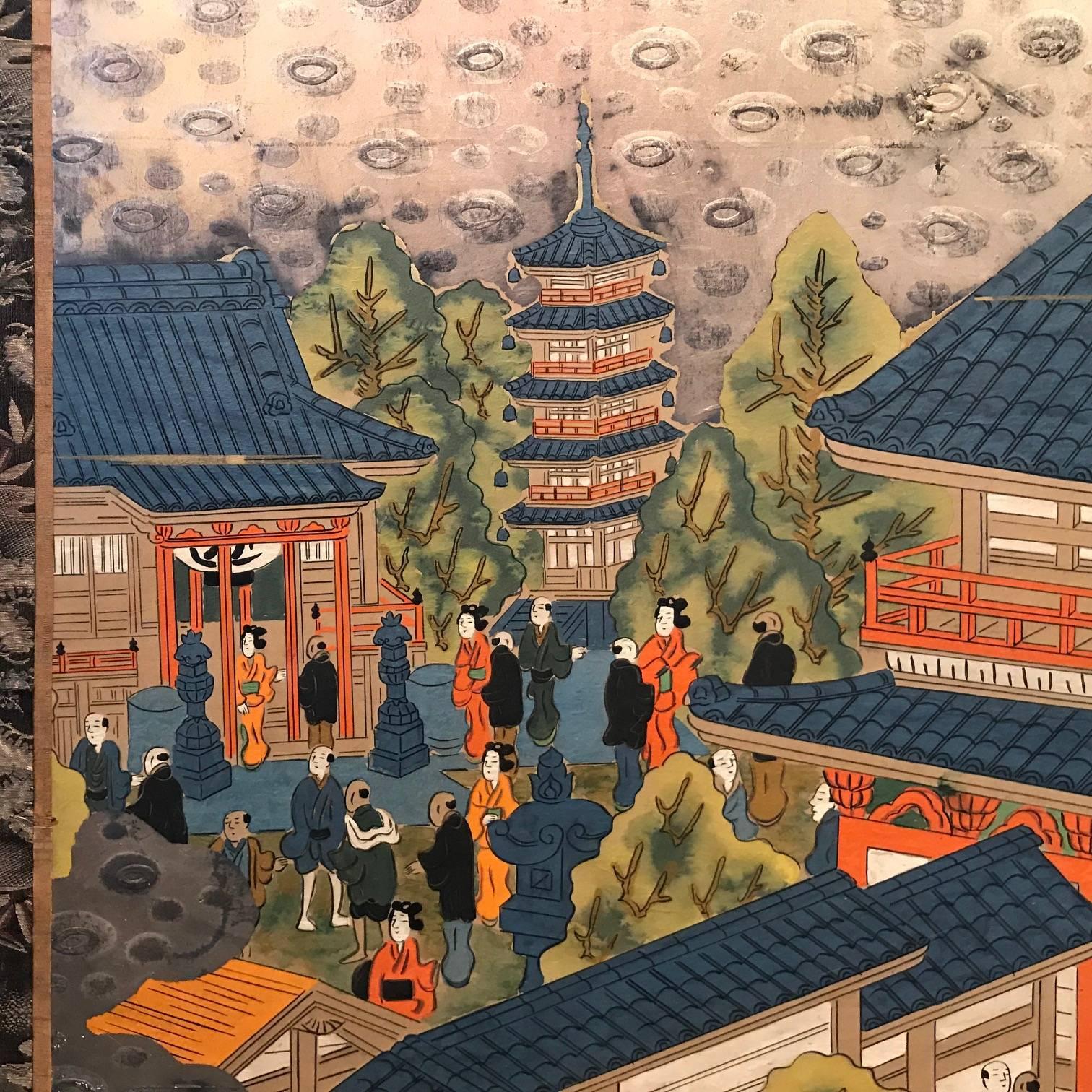 Paper Japan Brilliant Six-Panel Screen Nara Matsuri Summer Festival Ink and Gold