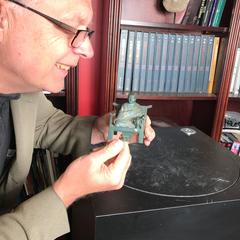 Old Japanese Bronze Kobo Daishi on Chair True Word School Buddhism