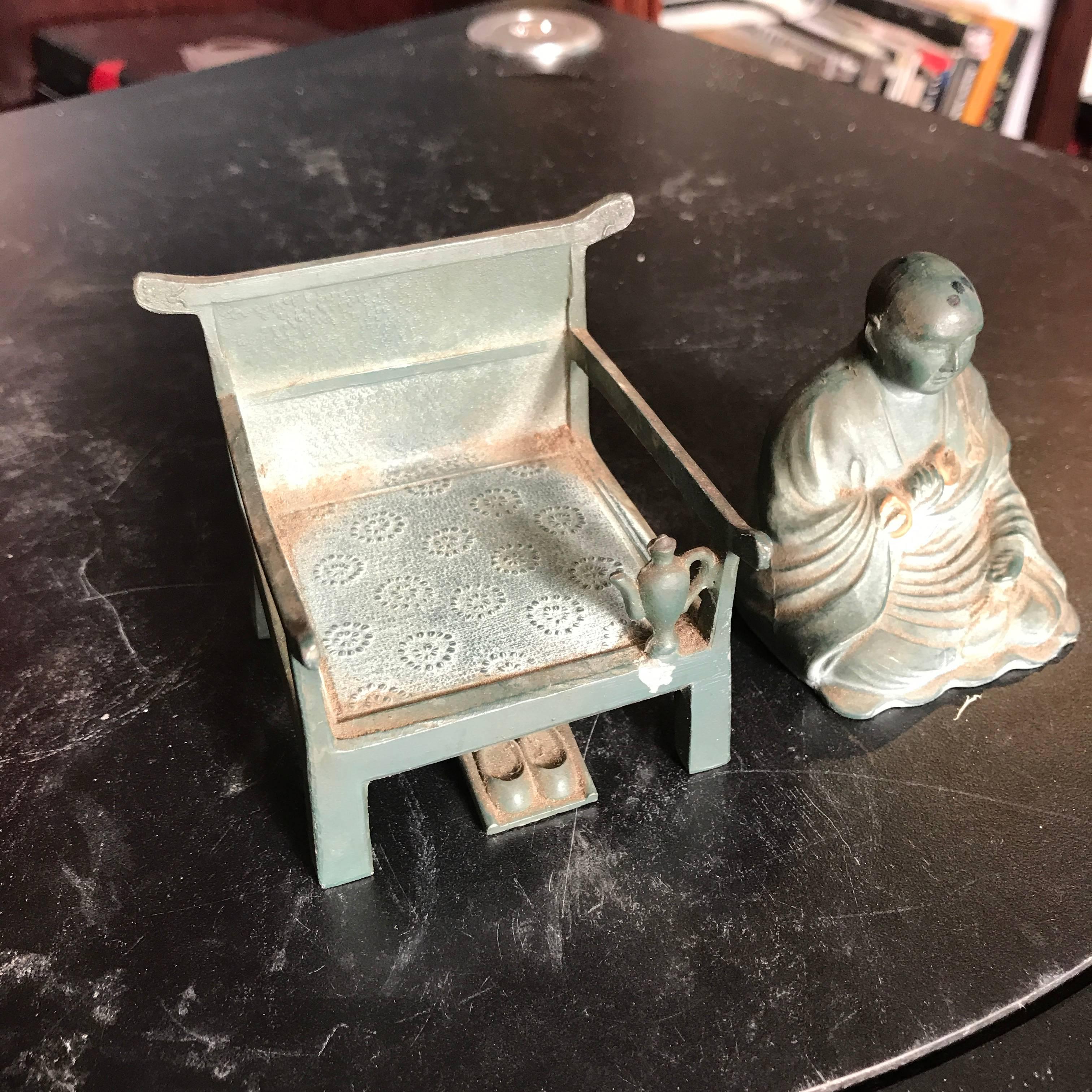Old Japanese Bronze Kobo Daishi on Chair True Word School Buddhism 2