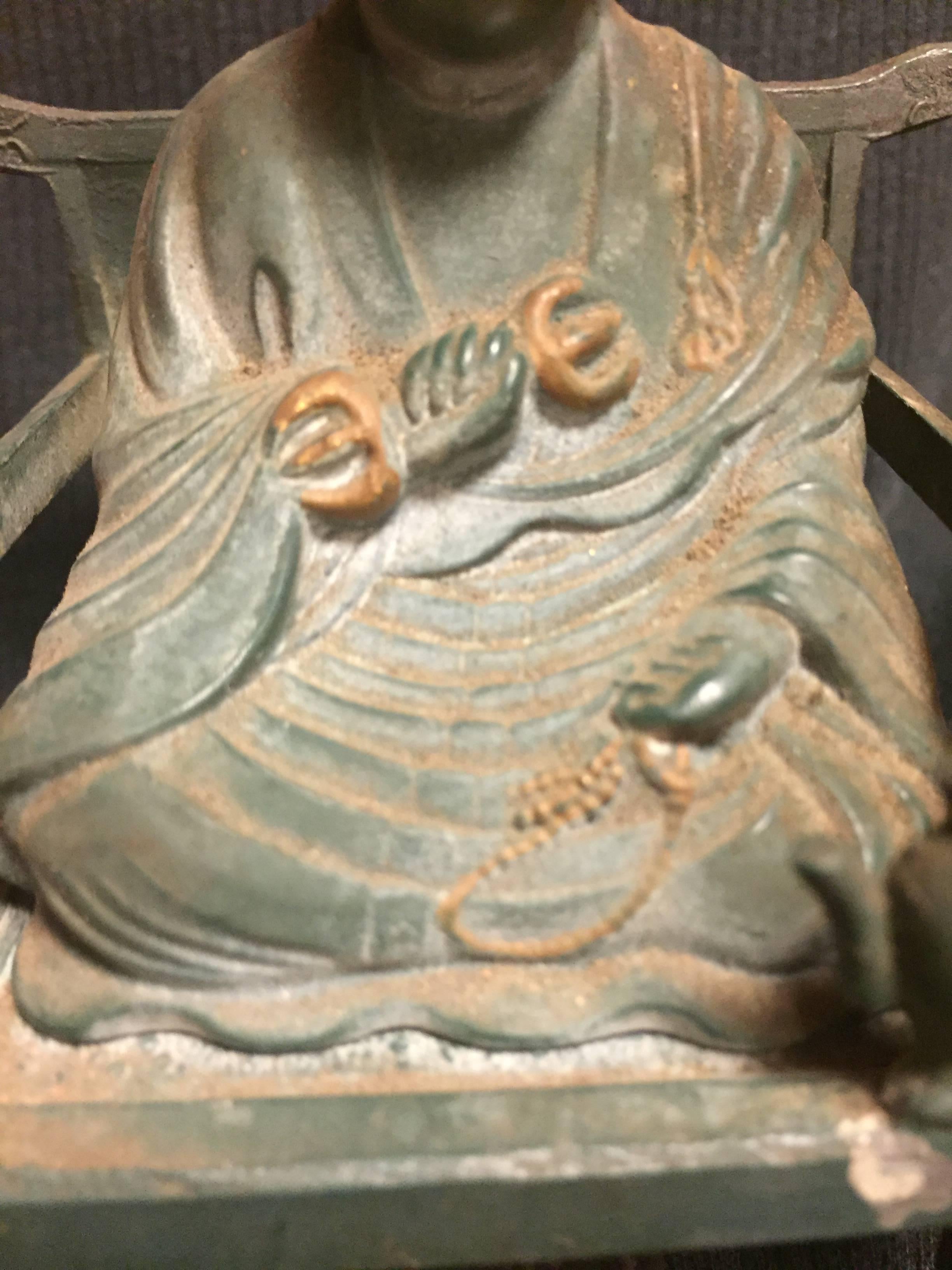 Cast Old Japanese Bronze Kobo Daishi on Chair True Word School Buddhism