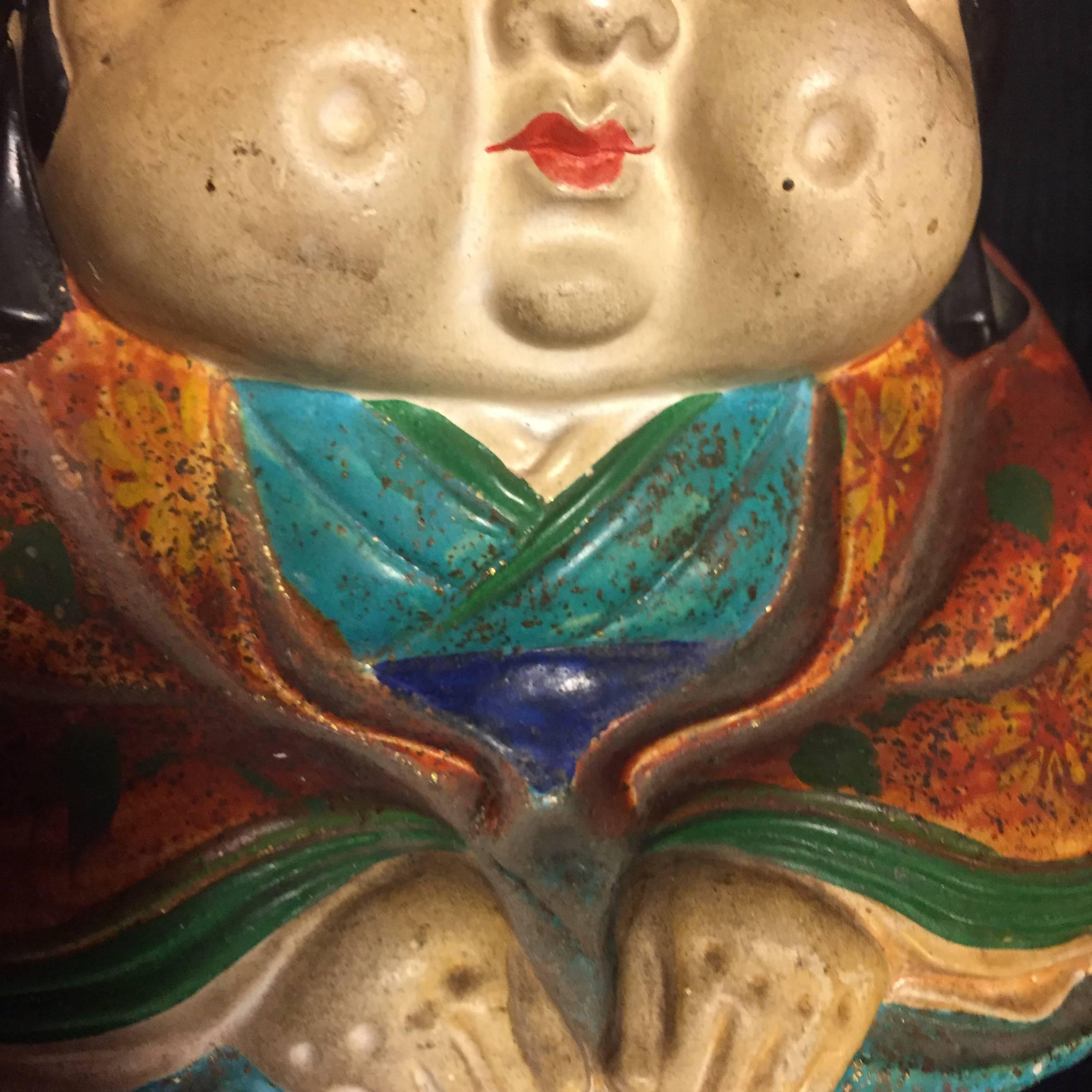 Japanese Ceramic Doll Okame, Hand-Painted Gem from Early 20th Century 2