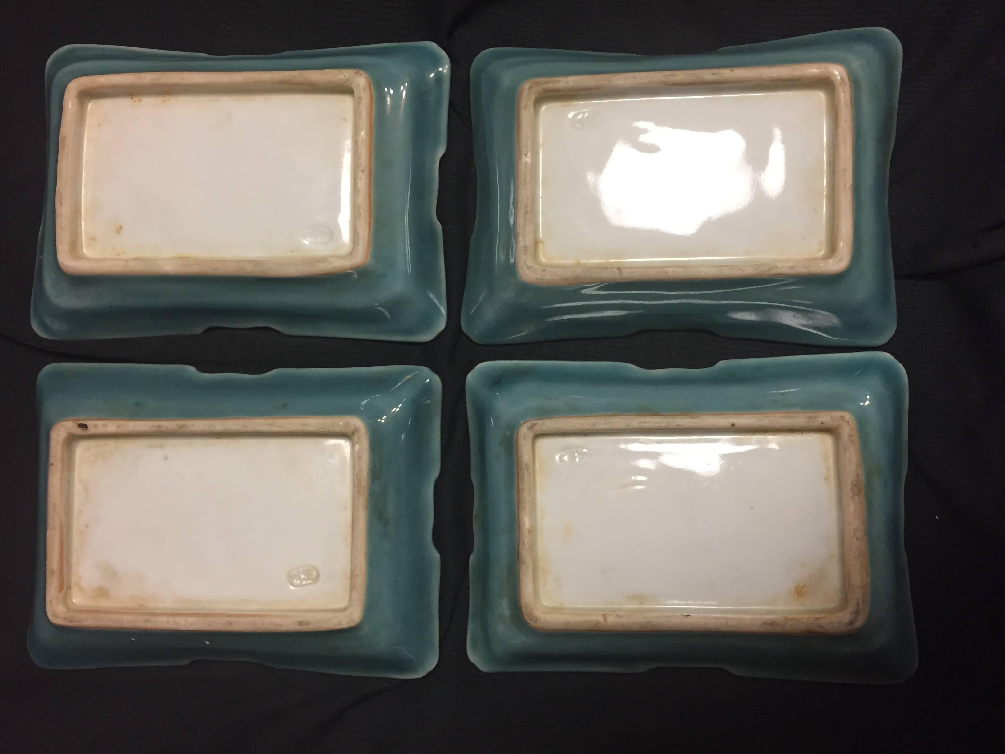 Japanese Antique Complete Set of Four Celadon Tea Plates, Early 20th Century 1