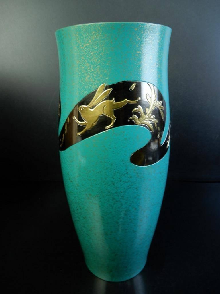 Mid-Century Modern Rare Holiday Gift: Stunning Tall RABBITS Vase Signed  Mint Signed & Boxed