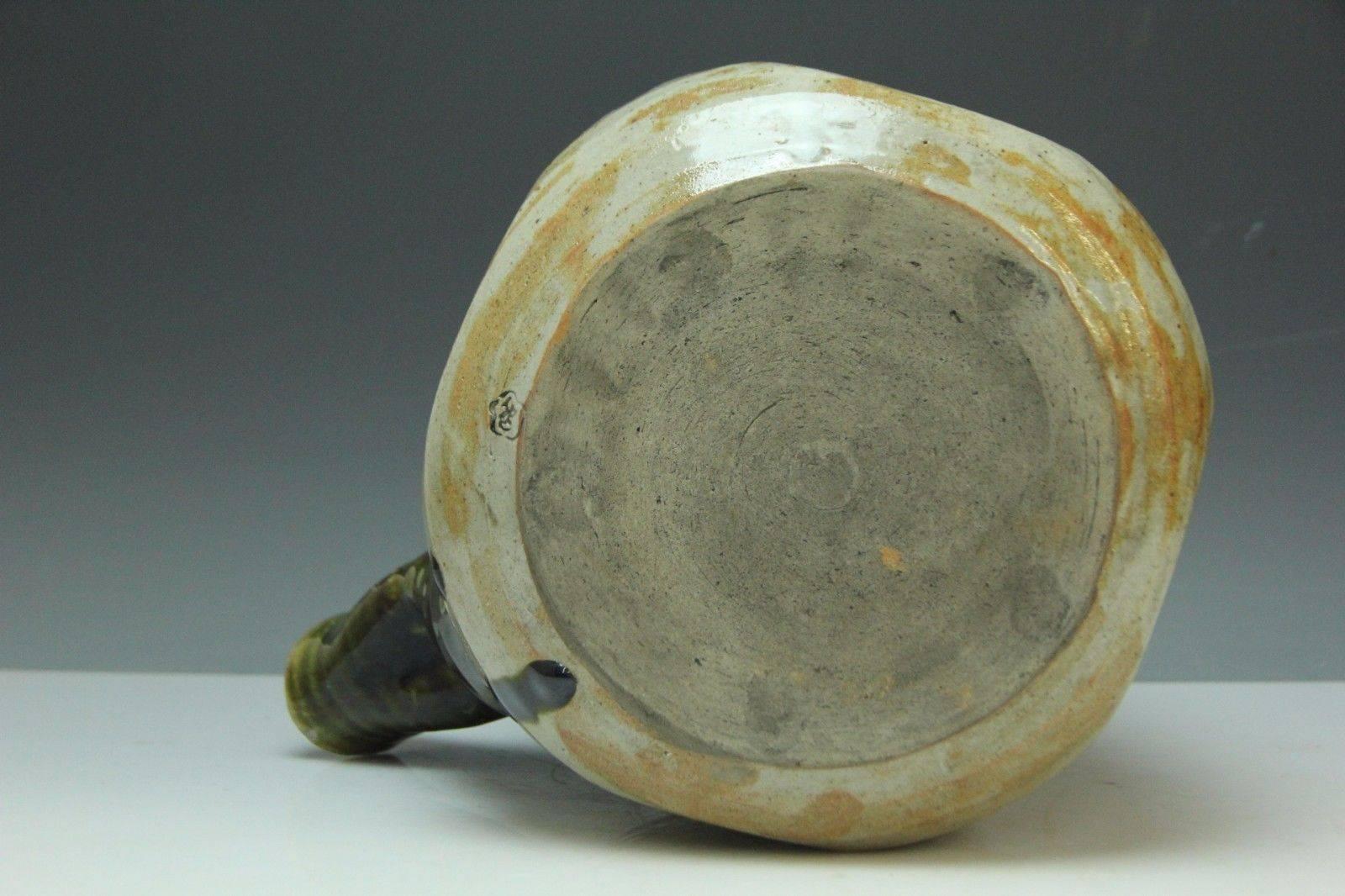 Ceramic Japan Antique Oribe Flower Water Vessel Tea Pot Fine Glazes Signed, Mint & Boxed