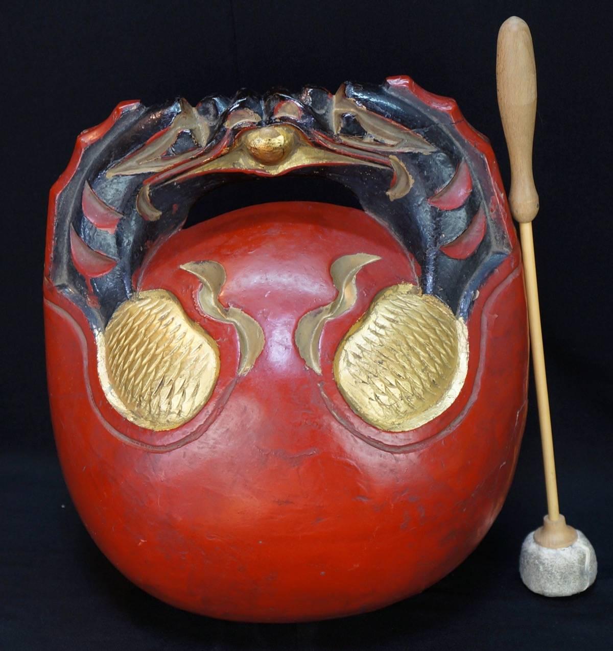 Taisho Japanese Big Buddhist Zen Wood Fish Chanting Drum Mokugyo Dragon Fish