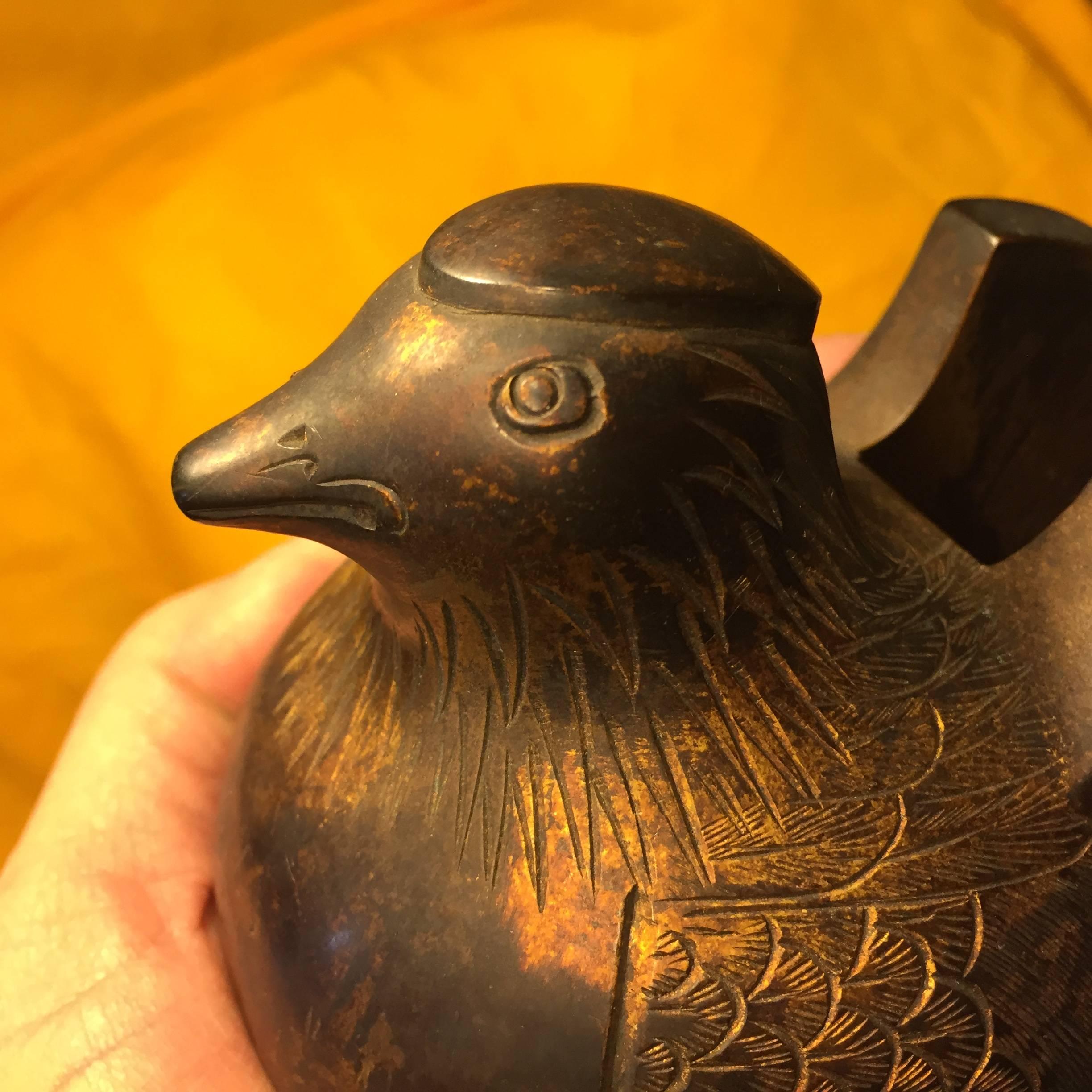 Meiji Japan Fine Antique Pair of Gold Gilt Bronze Mandarin Ducks Screen holders, 19thc
