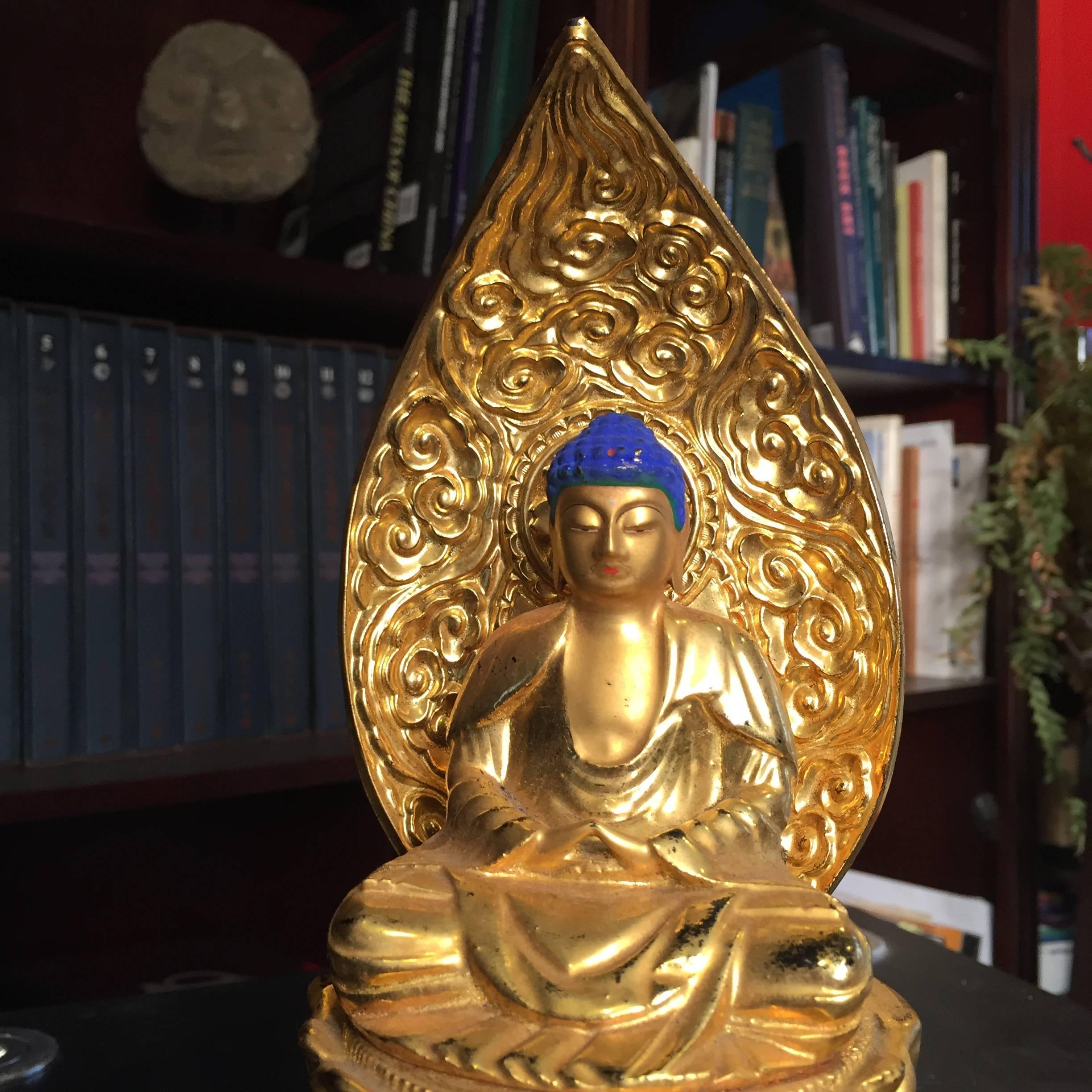 Showa Beautiful Japanese Gold Gilt & Lacquered Meditation Buddha Mint Find from Tokyo